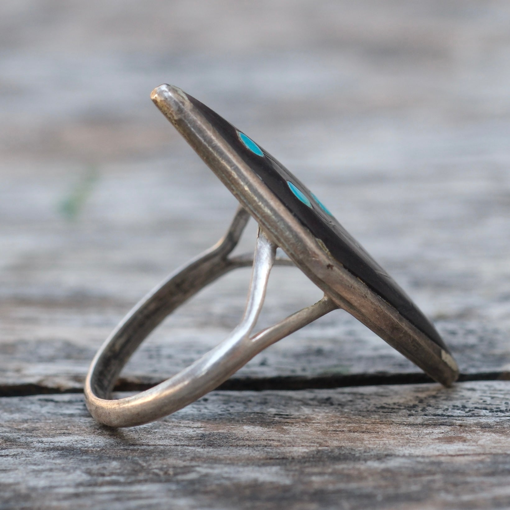 Vintage Sterling Zuni Inlay Flower Ring 8.25