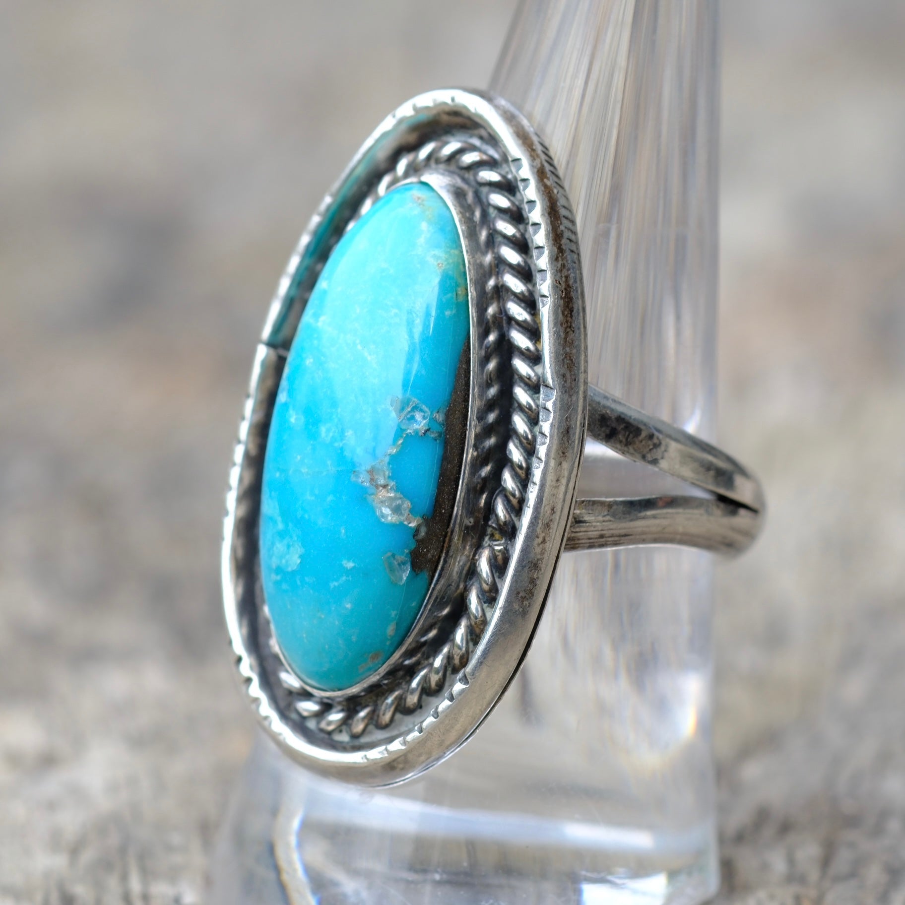 Vintage Sterling Turquoise Roper Ring 9