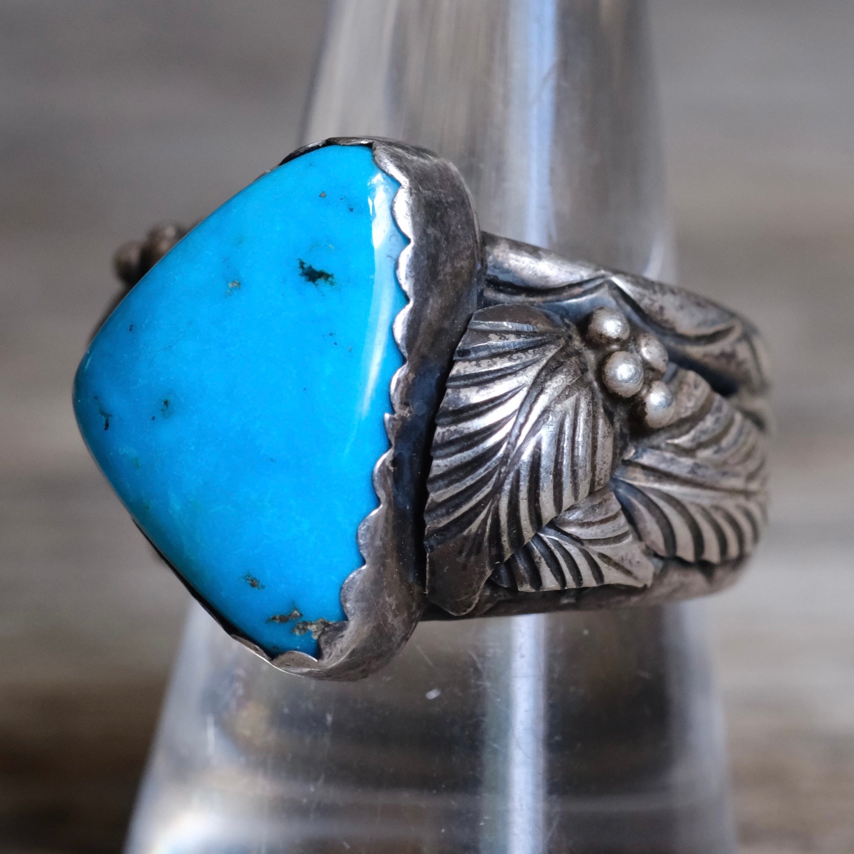 Vintage Sterling Turquoise Feather Ring 10.25