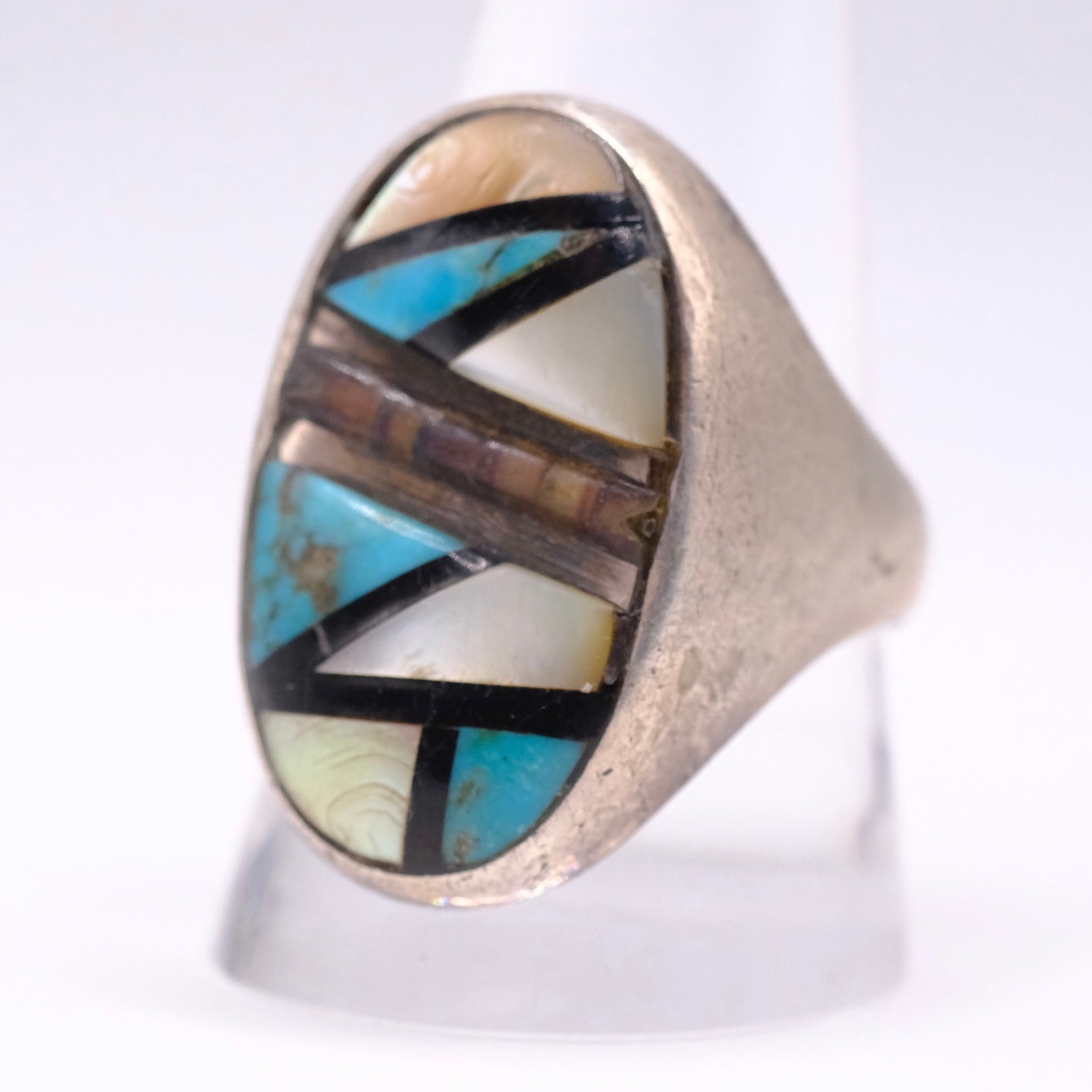 Vintage Sterling Zuni Inlay Ring 10.75