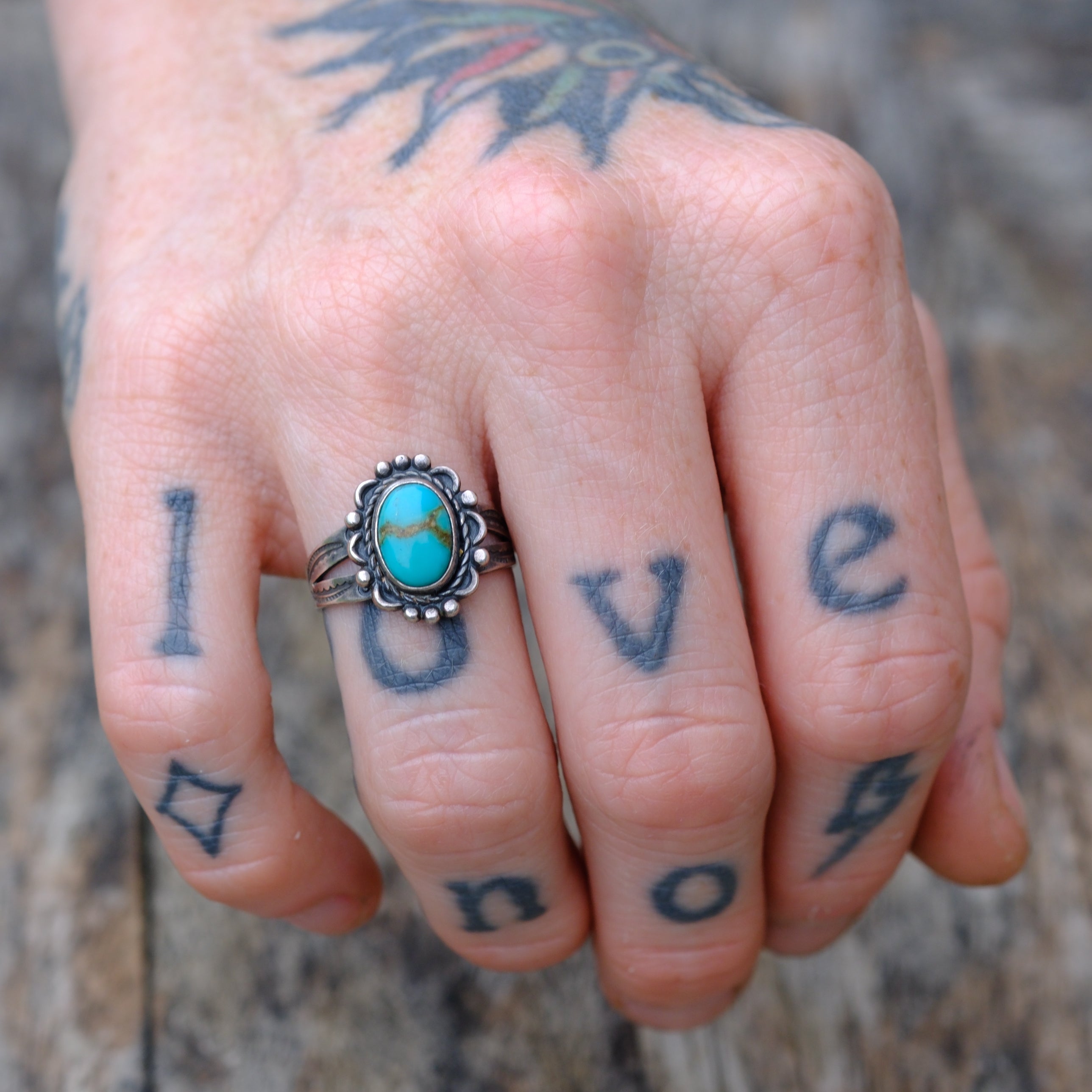 Vintage Sterling Turquoise Ring 6.75