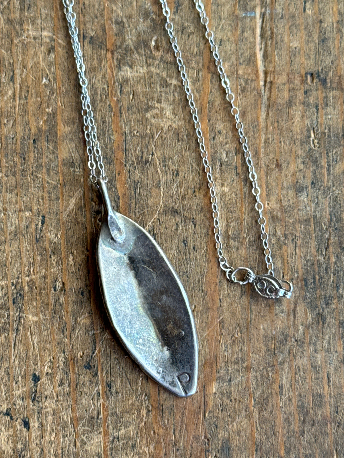Vintage Sterling Silver Crushed Turquoise & Coral Inlay Shield Necklace