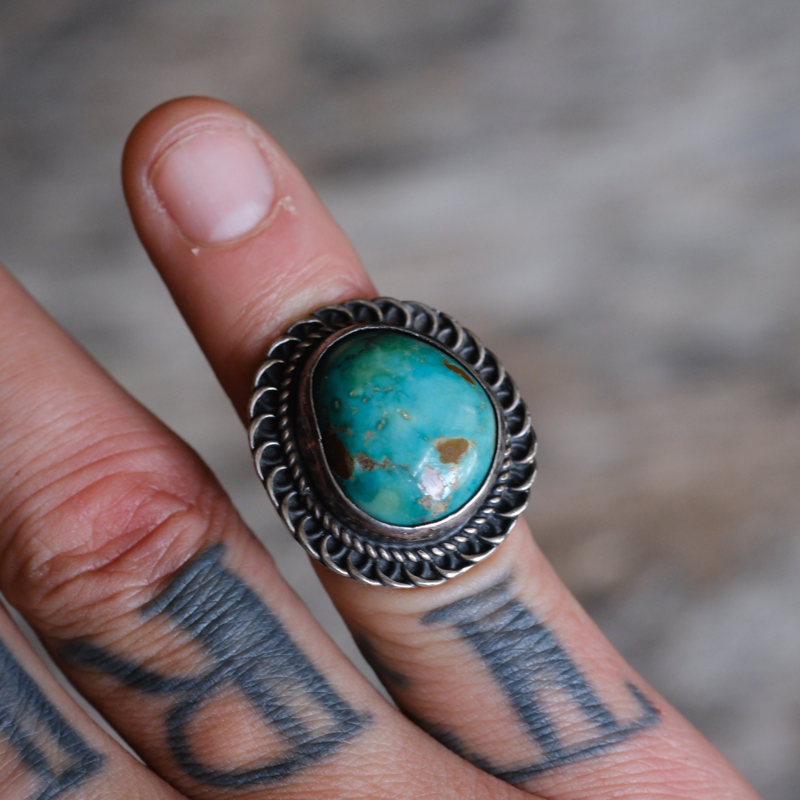 Vintage Sterling Turquoise Florette Ring 4.25
