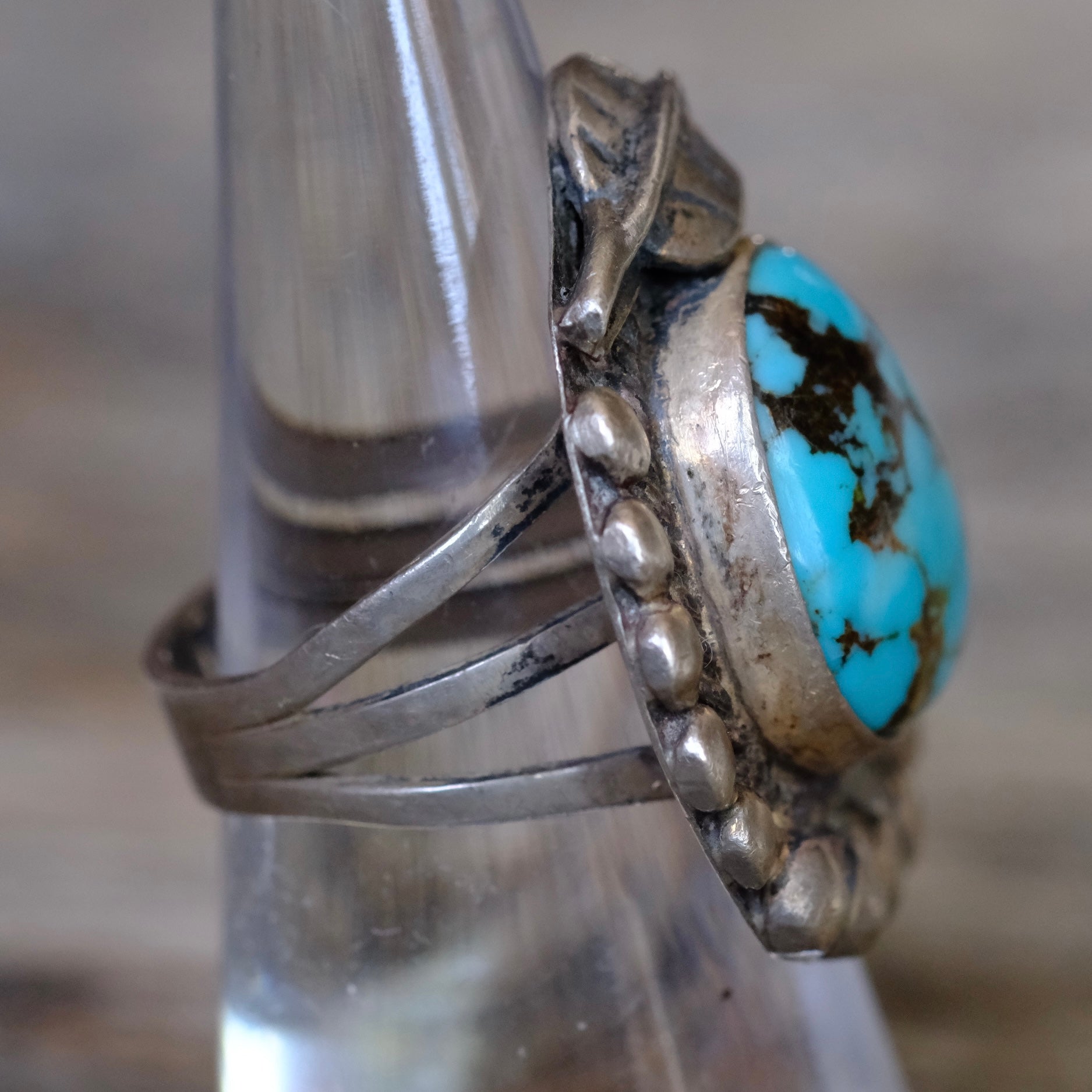 Vintage Sterling Turquoise Feather Ring 6.5