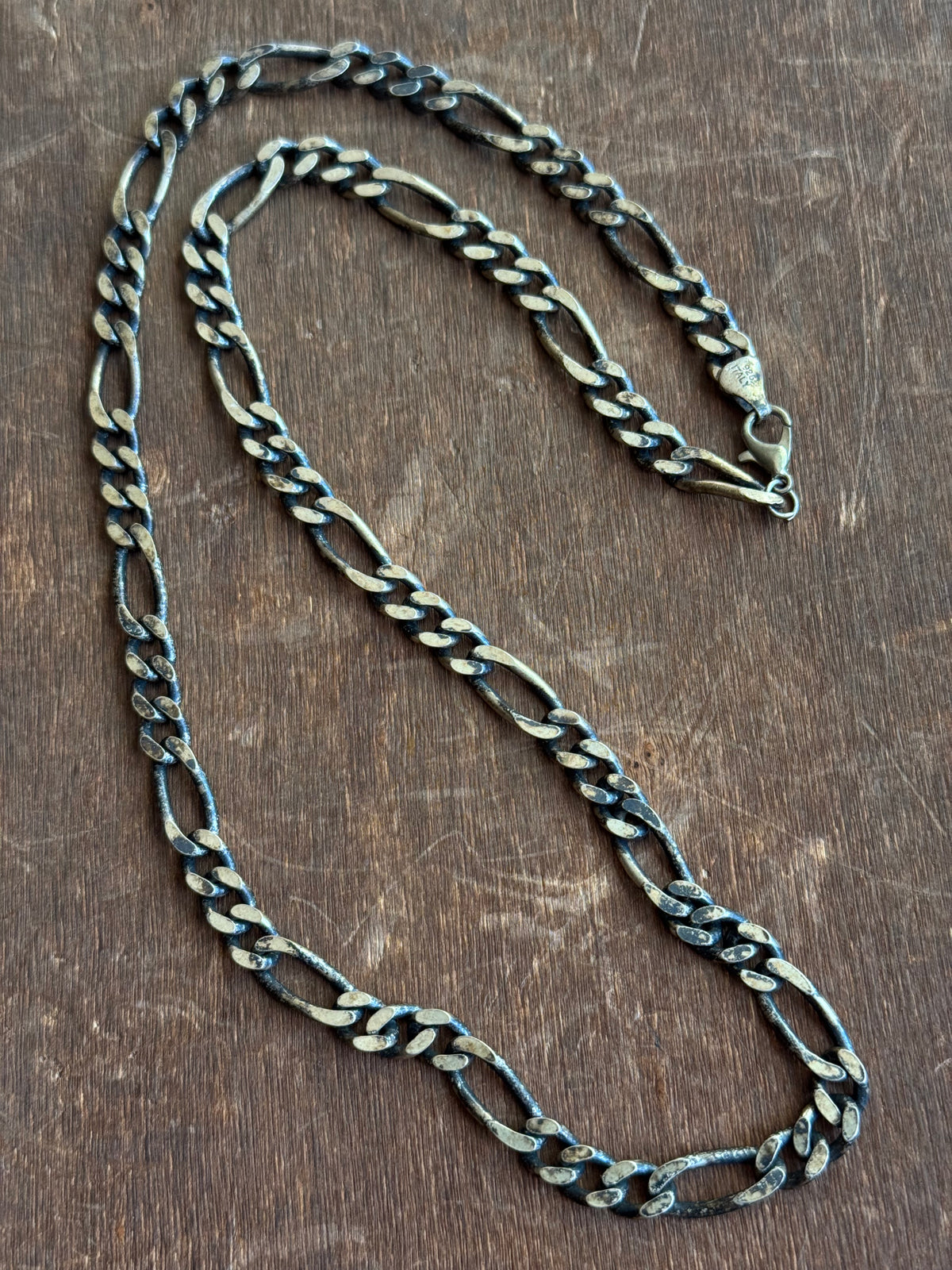 Vintage Sterling Silver 22” Heavy Patinated Figaro Chain