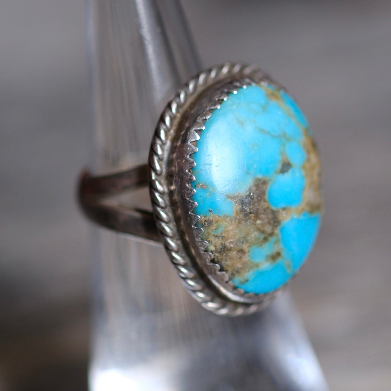 Vintage Sterling Turquoise Roper Ring 5