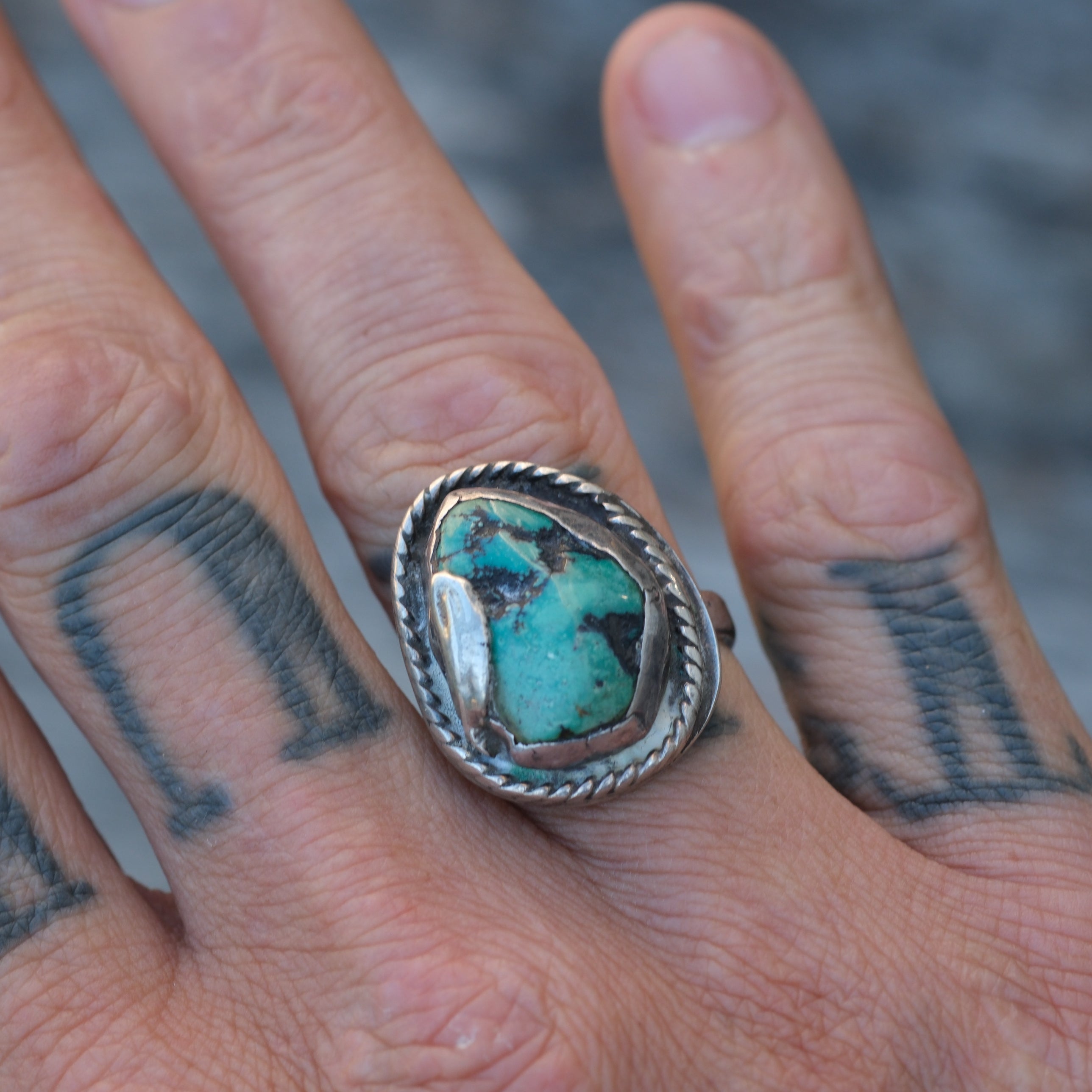 Vintage Sterling Turquoise Feather Ring 8.5