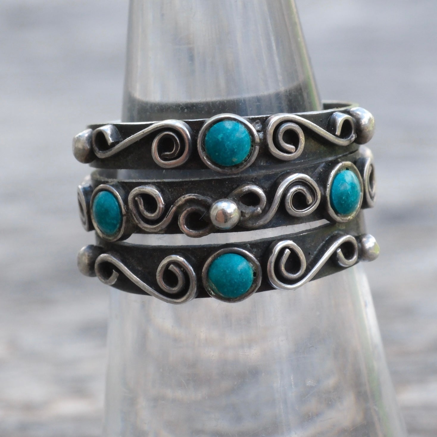 Vintage Sterling Turquoise Inlay Ring 7