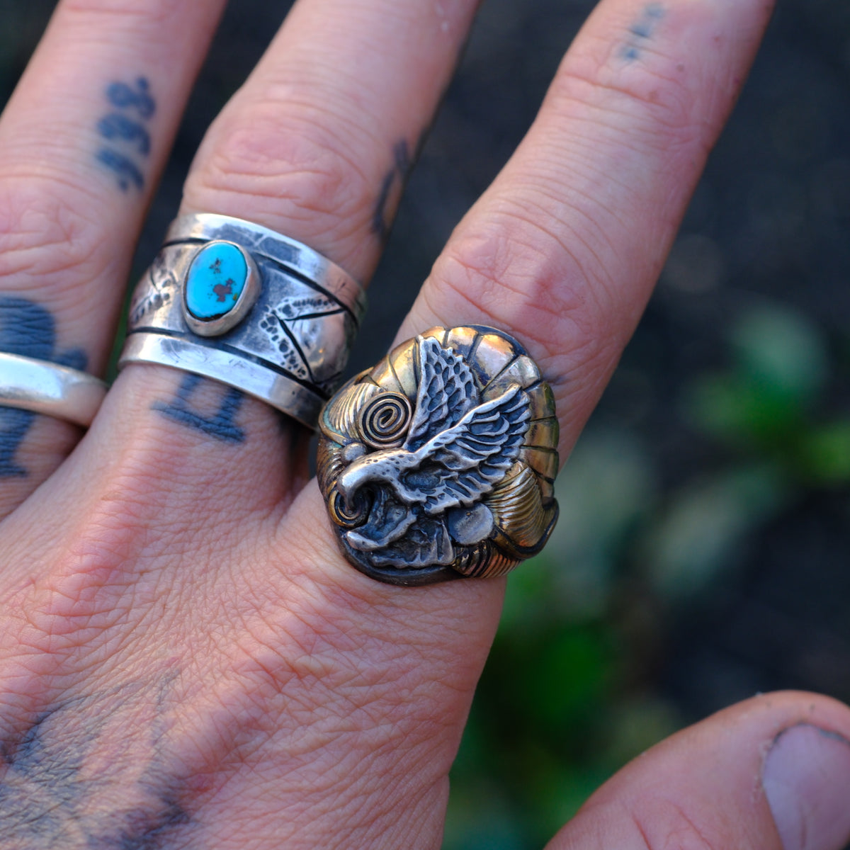 Vintage Sterling and Copper Eagle Ring 9.5
