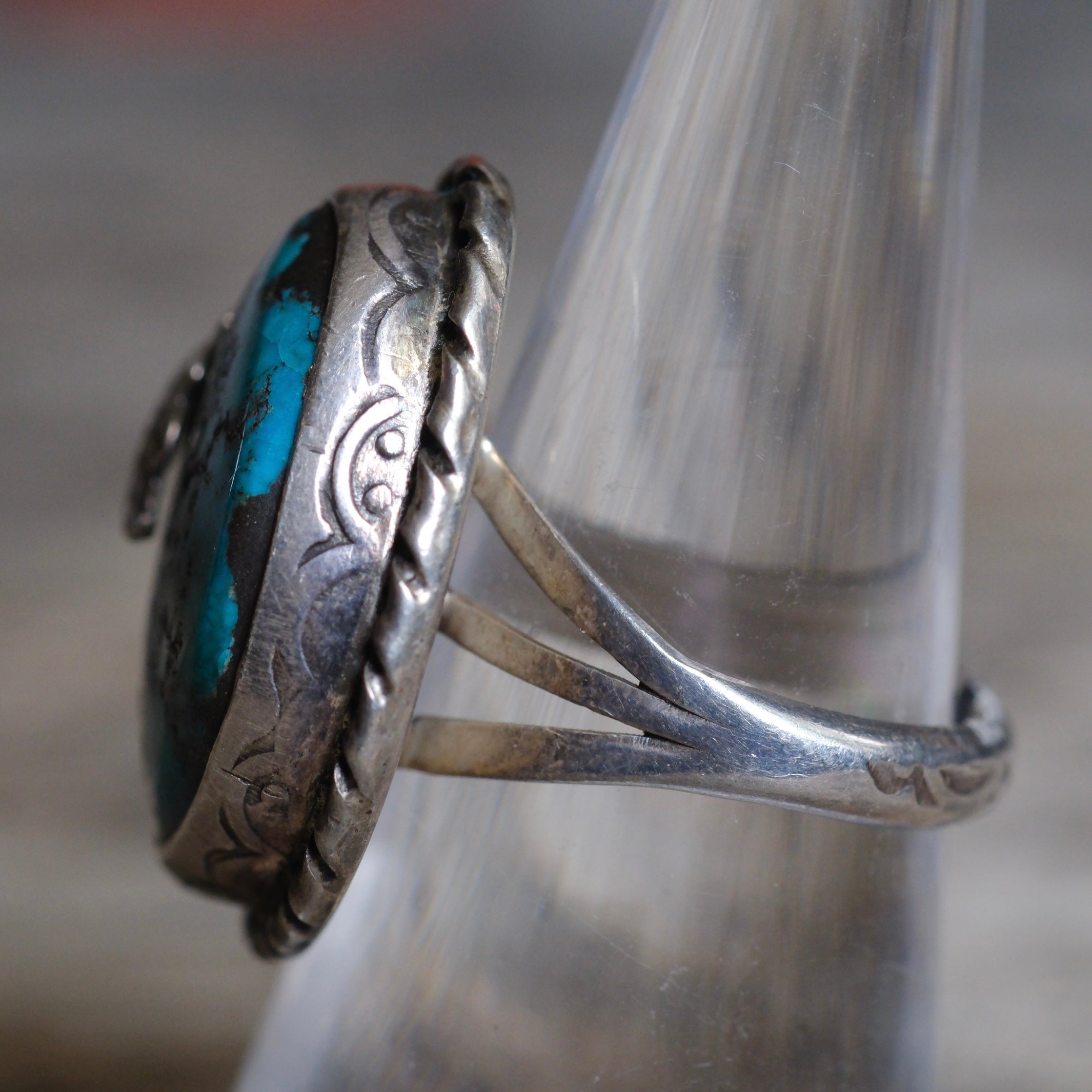 Vintage Sterling Turquoise Feather Ring 7