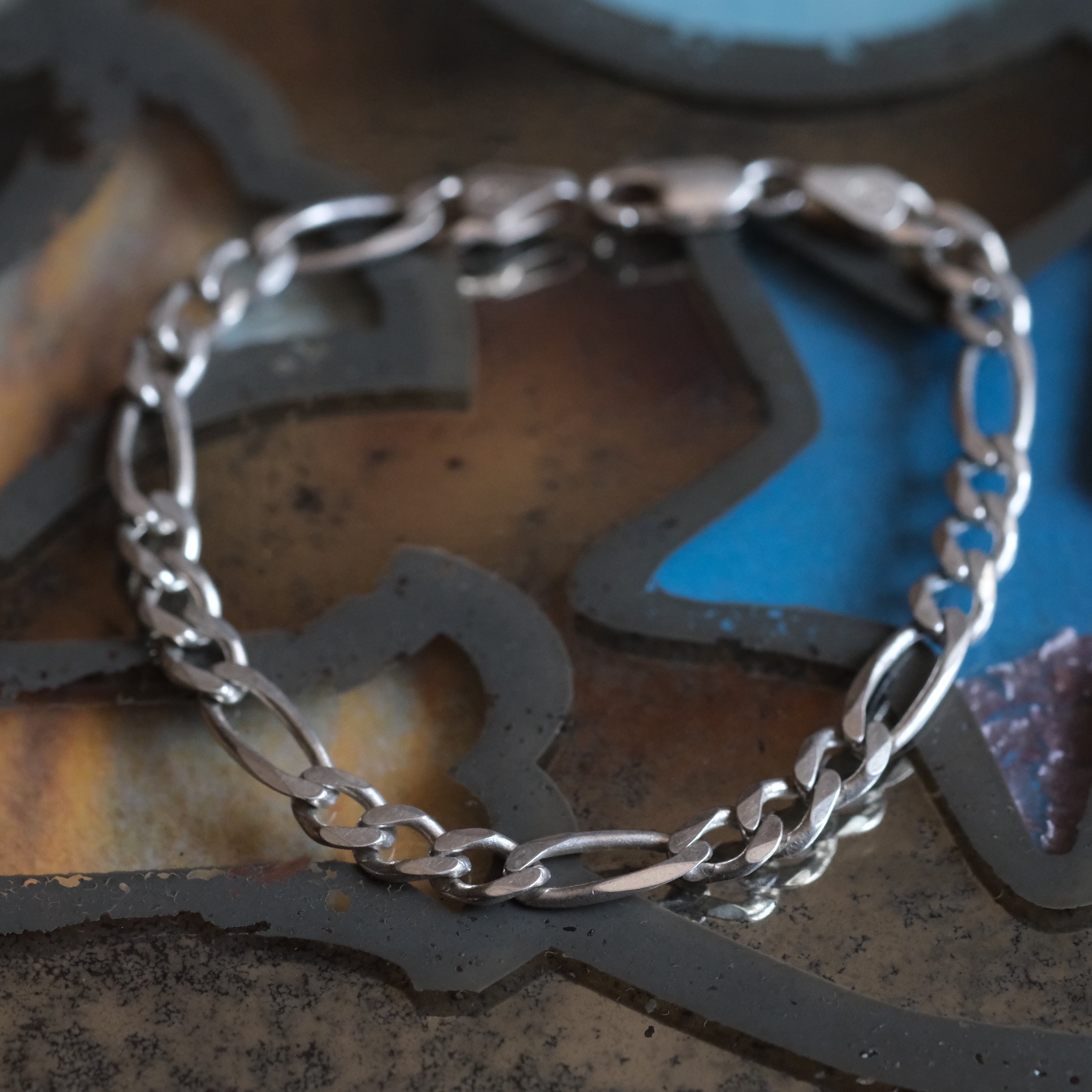 Vintage Sterling Figaro Chain Bracelet 7"