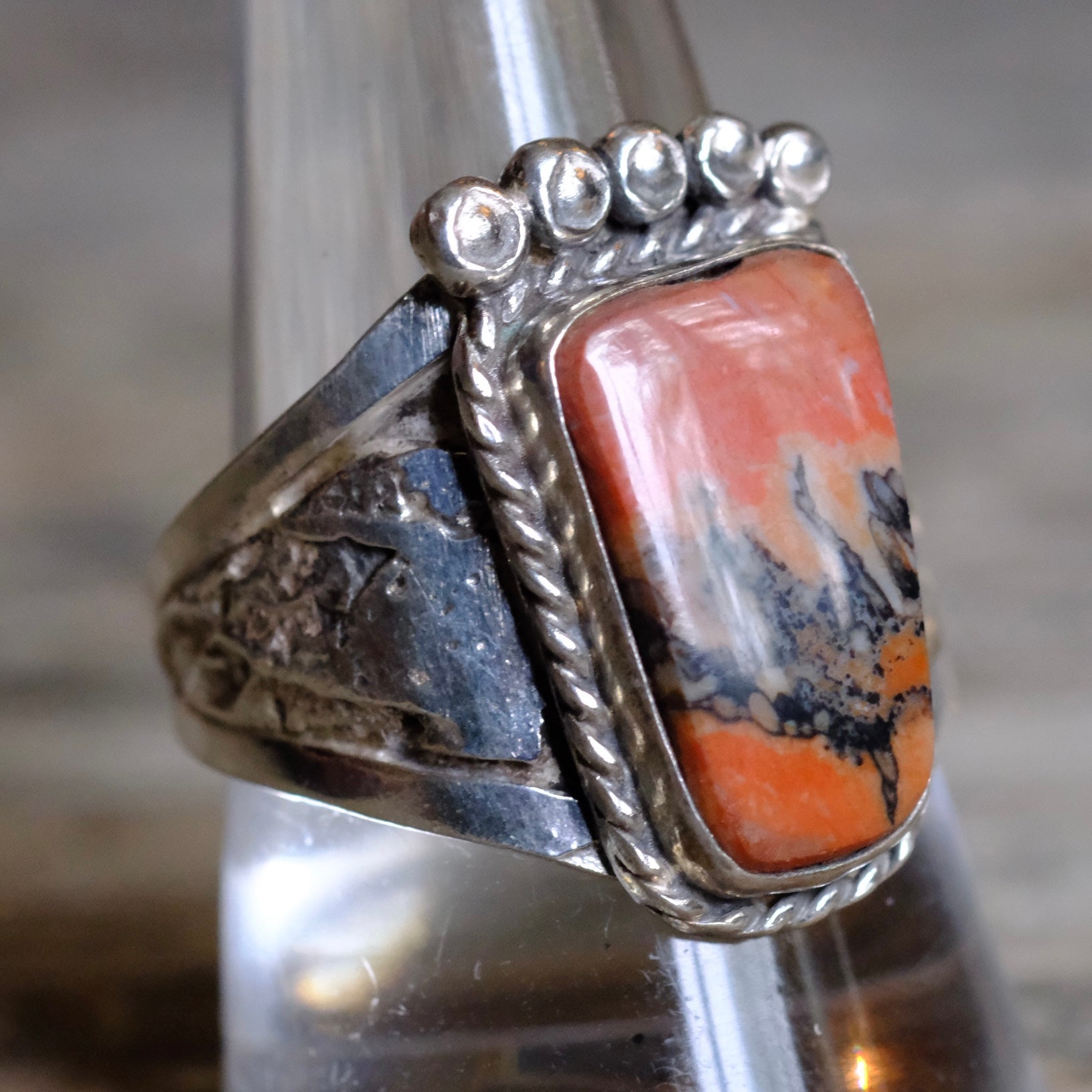 Vintage Sterling Petrified Wood Ring 10.25