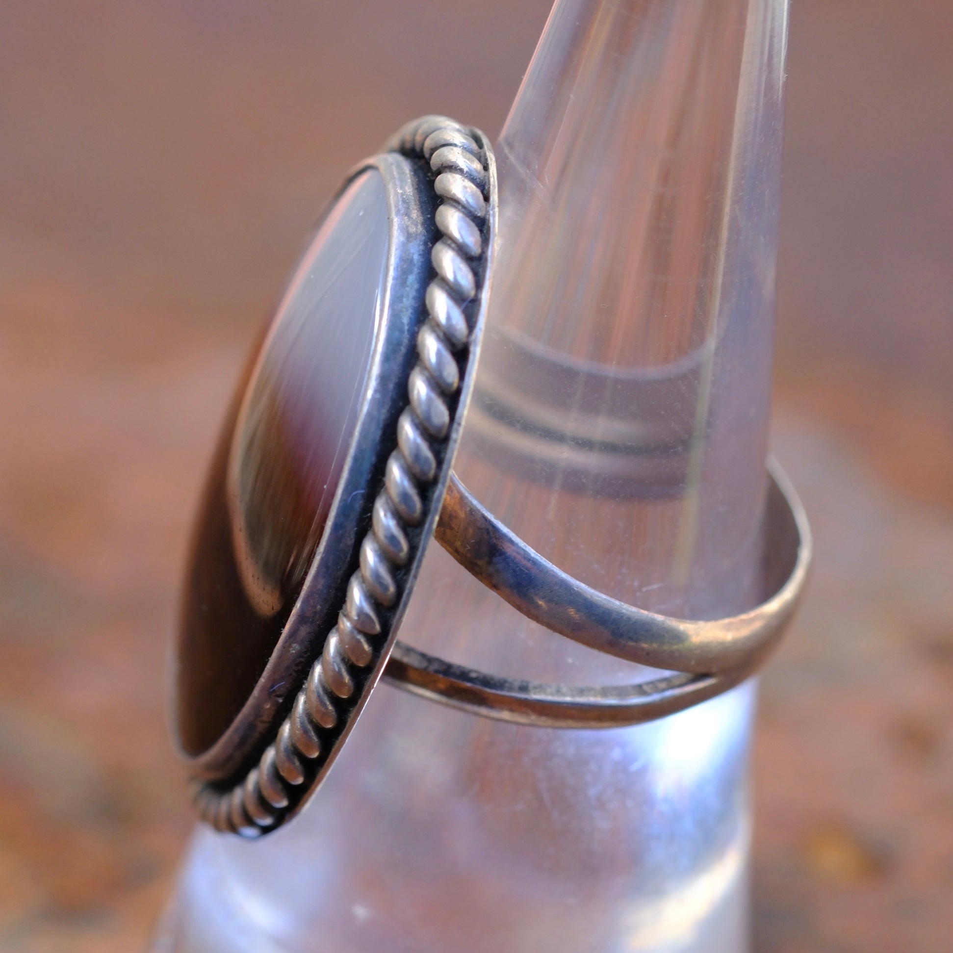 Vintage Sterling Agate Roper Ring 6