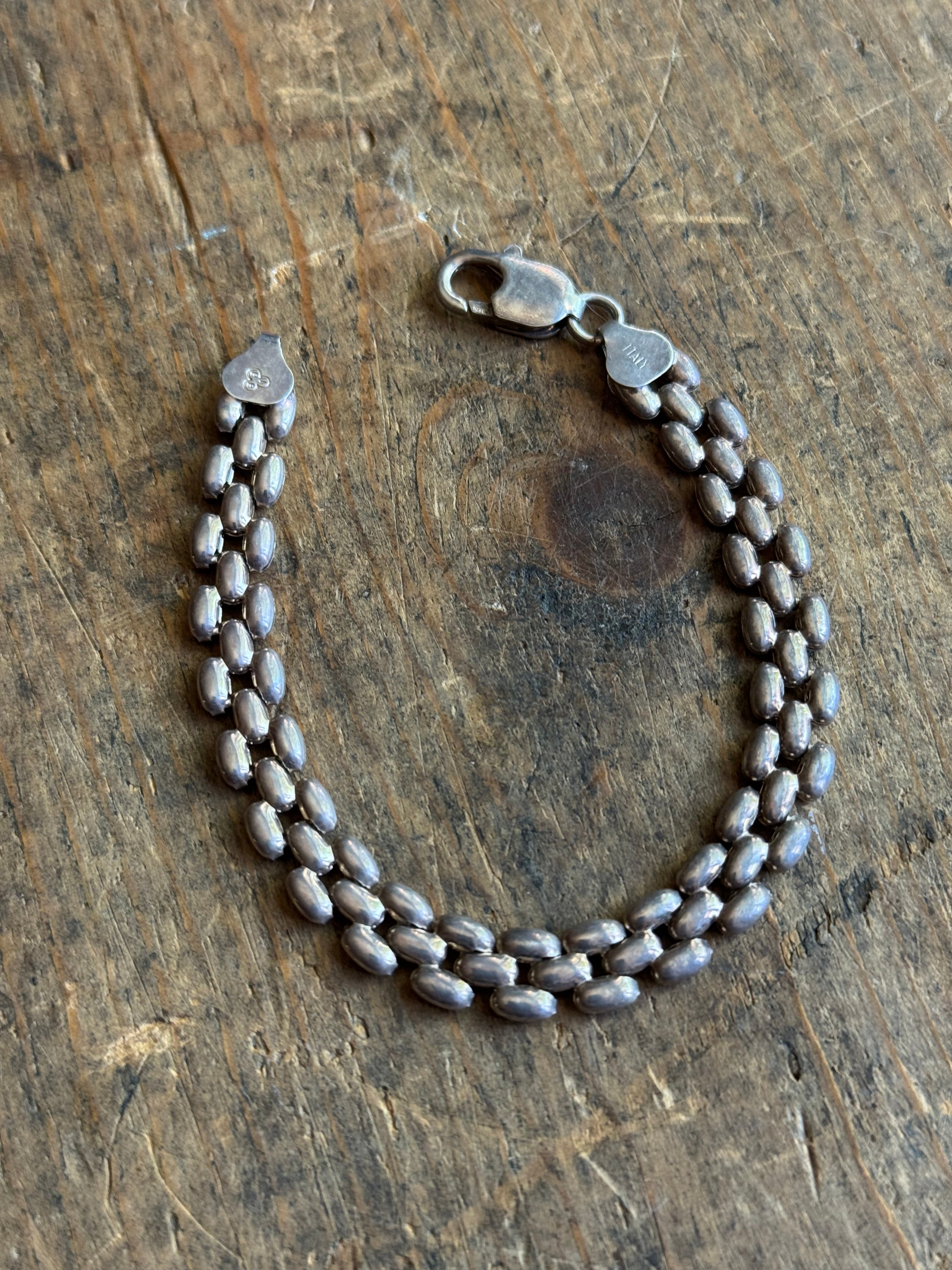Vintage Sterling Silver Panther Link Chain Bracelet 7.5"