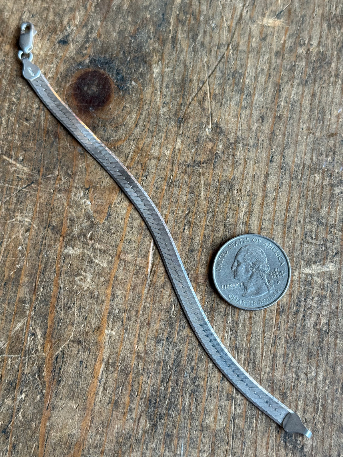 Vintage Sterling Silver Etched Herringbone Chain Bracelet