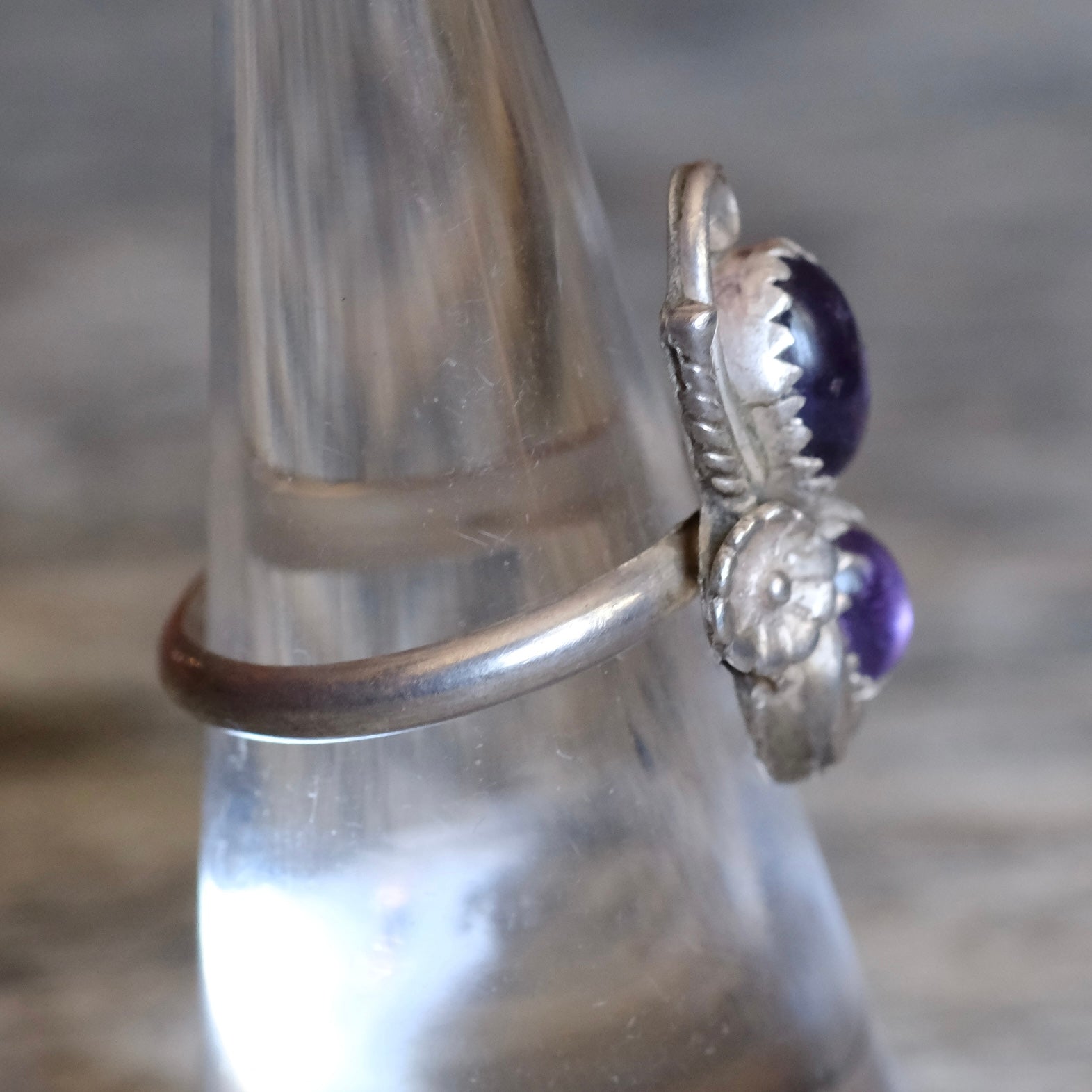 Vintage Sterling Amethyst Blossom Ring 6.5