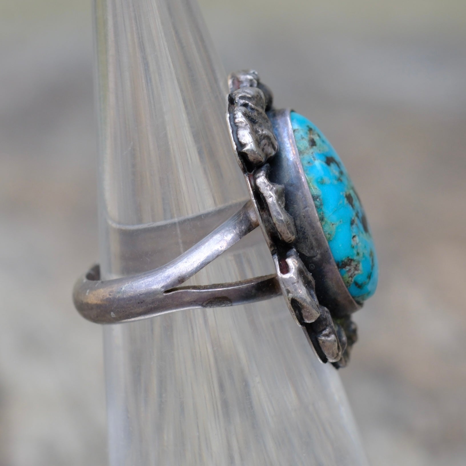 Vintage Sterling Turquoise Ring 3.5