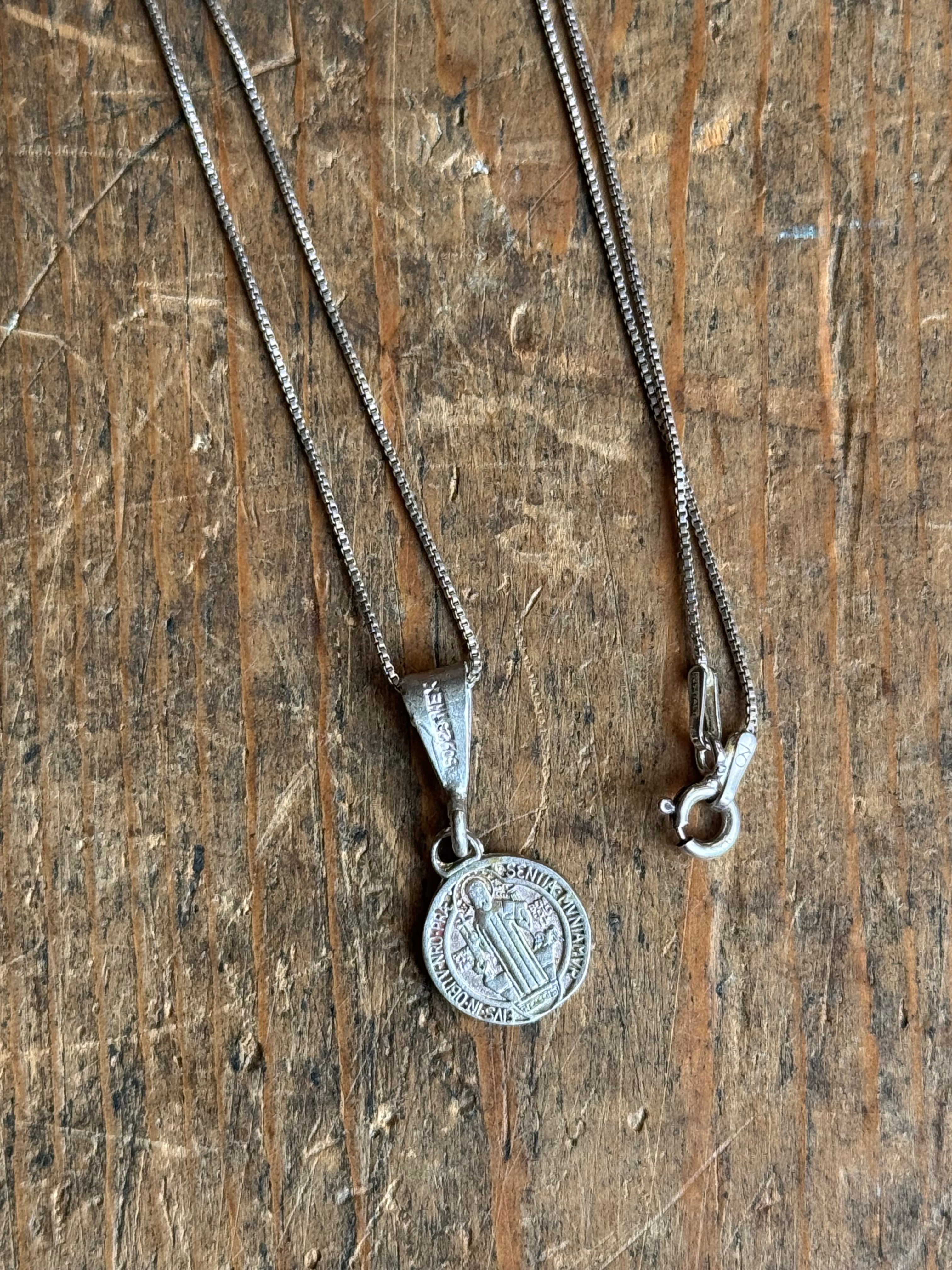 Vintage Sterling Silver Saint Benedict Necklace
