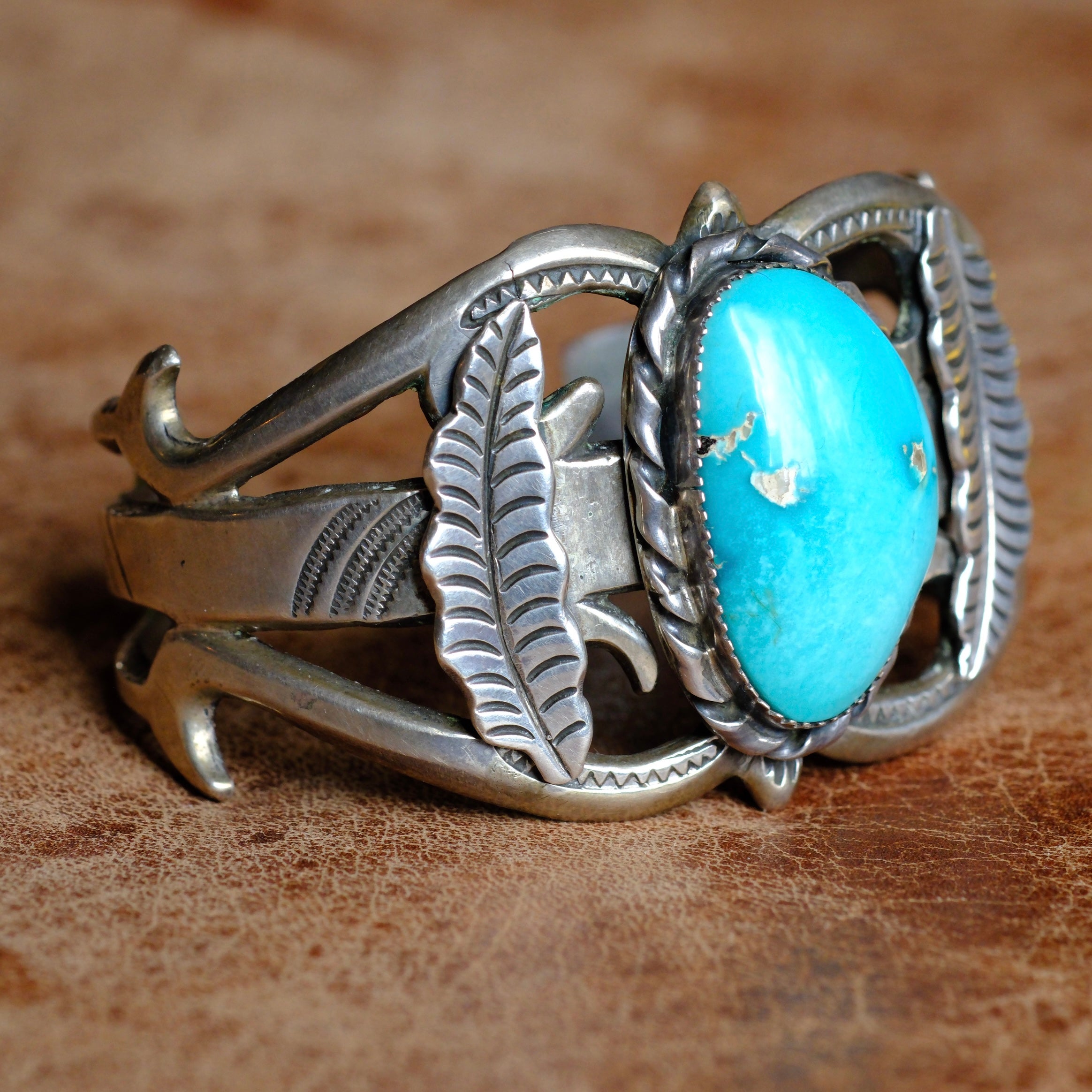 Vintage Sterling Turquoise Sandcast Cuff Bracelet