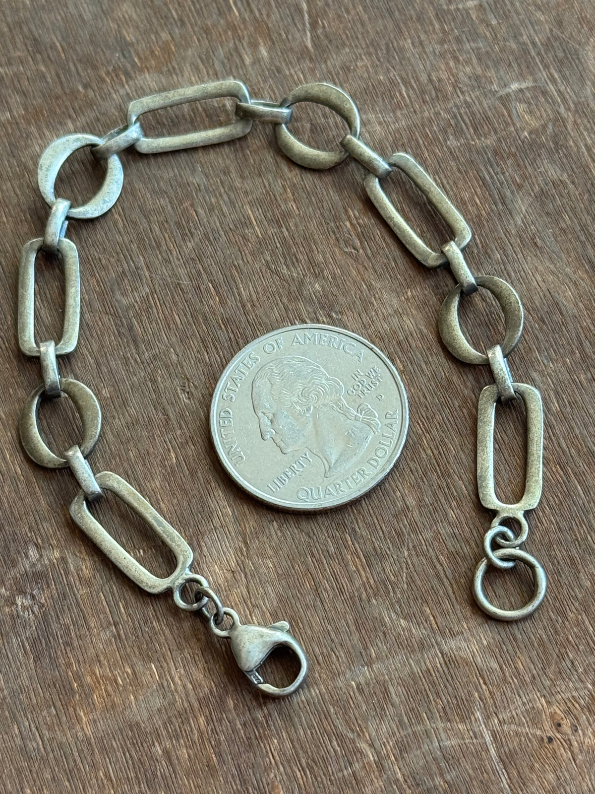 Vintage Sterling Silver 7.25” Circle Square Link Bracelet