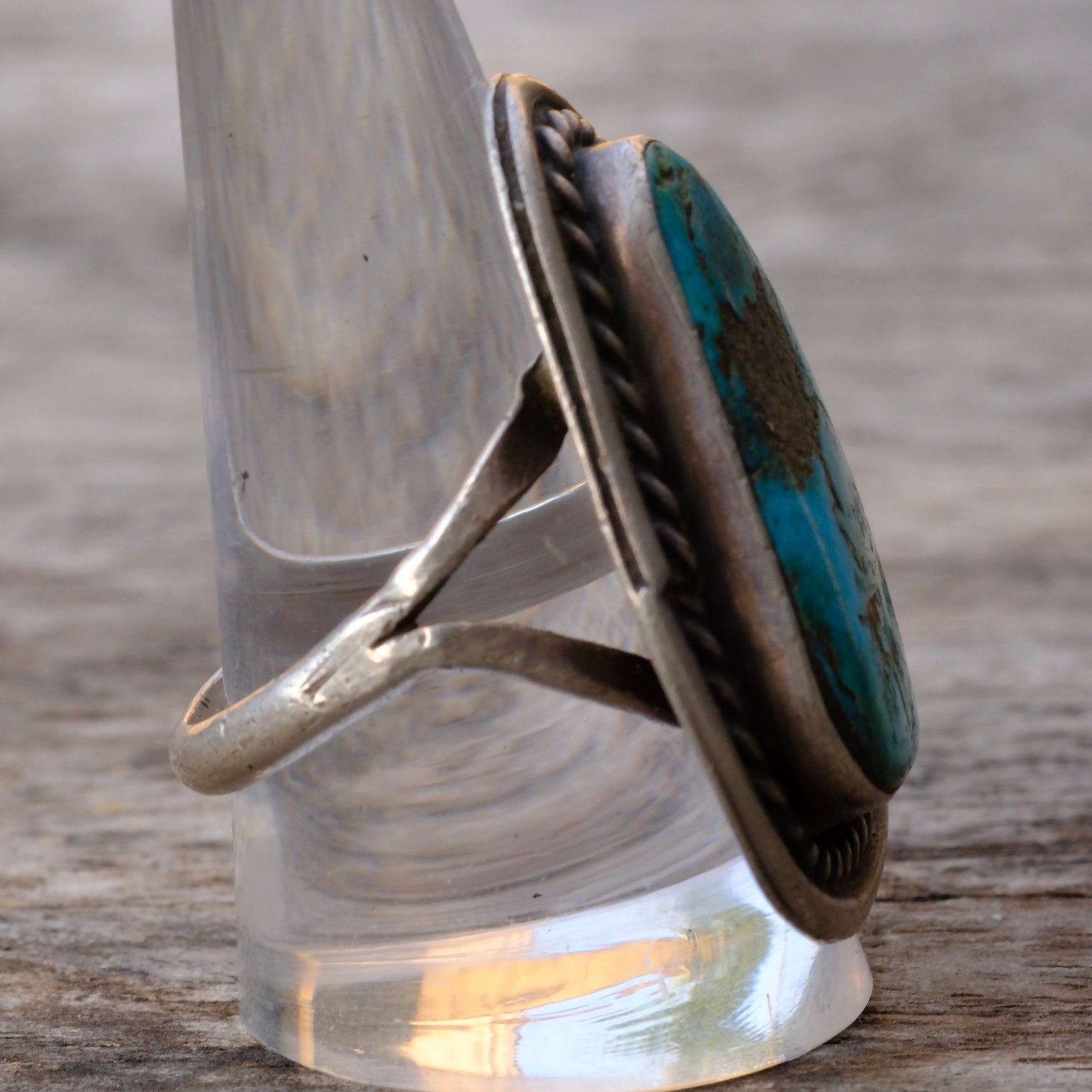 Huge Vintage Sterling Turquoise Roper Ring 11