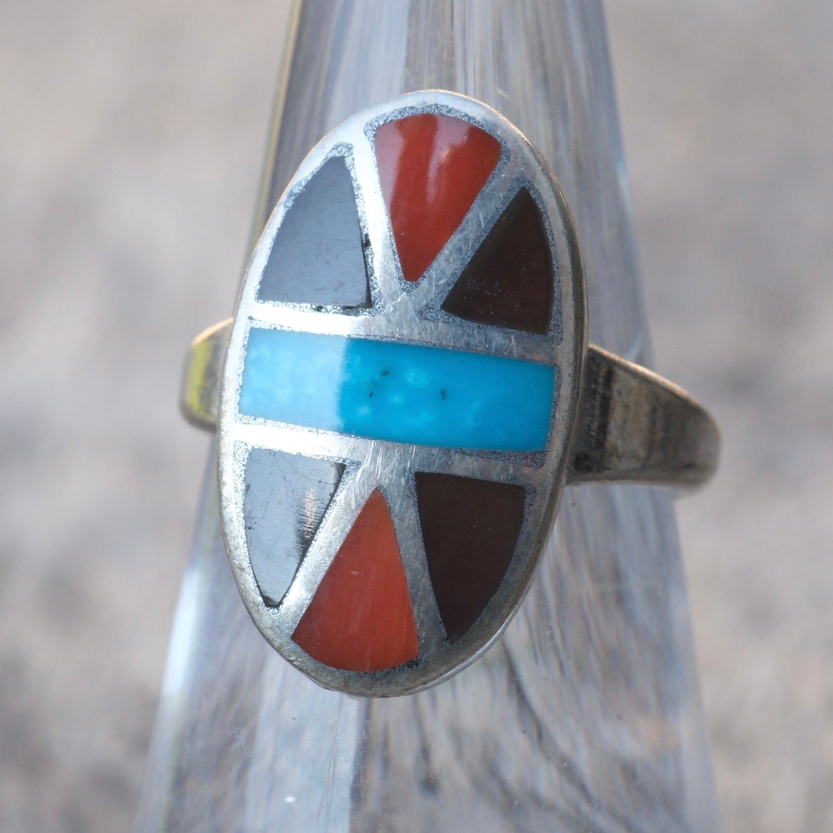 Vintage Sterling Multistone Inlay Ring 6.25