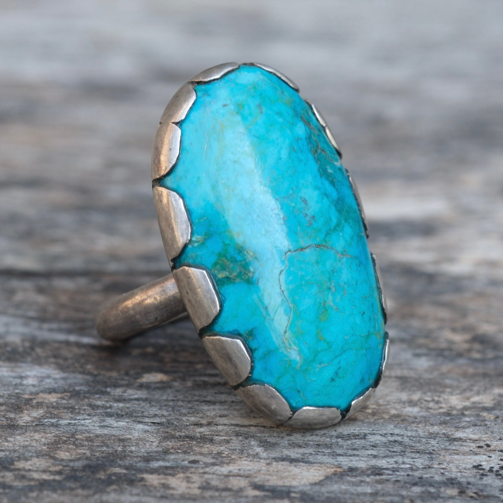 Vintage Sterling Turquoise Ring 6.75