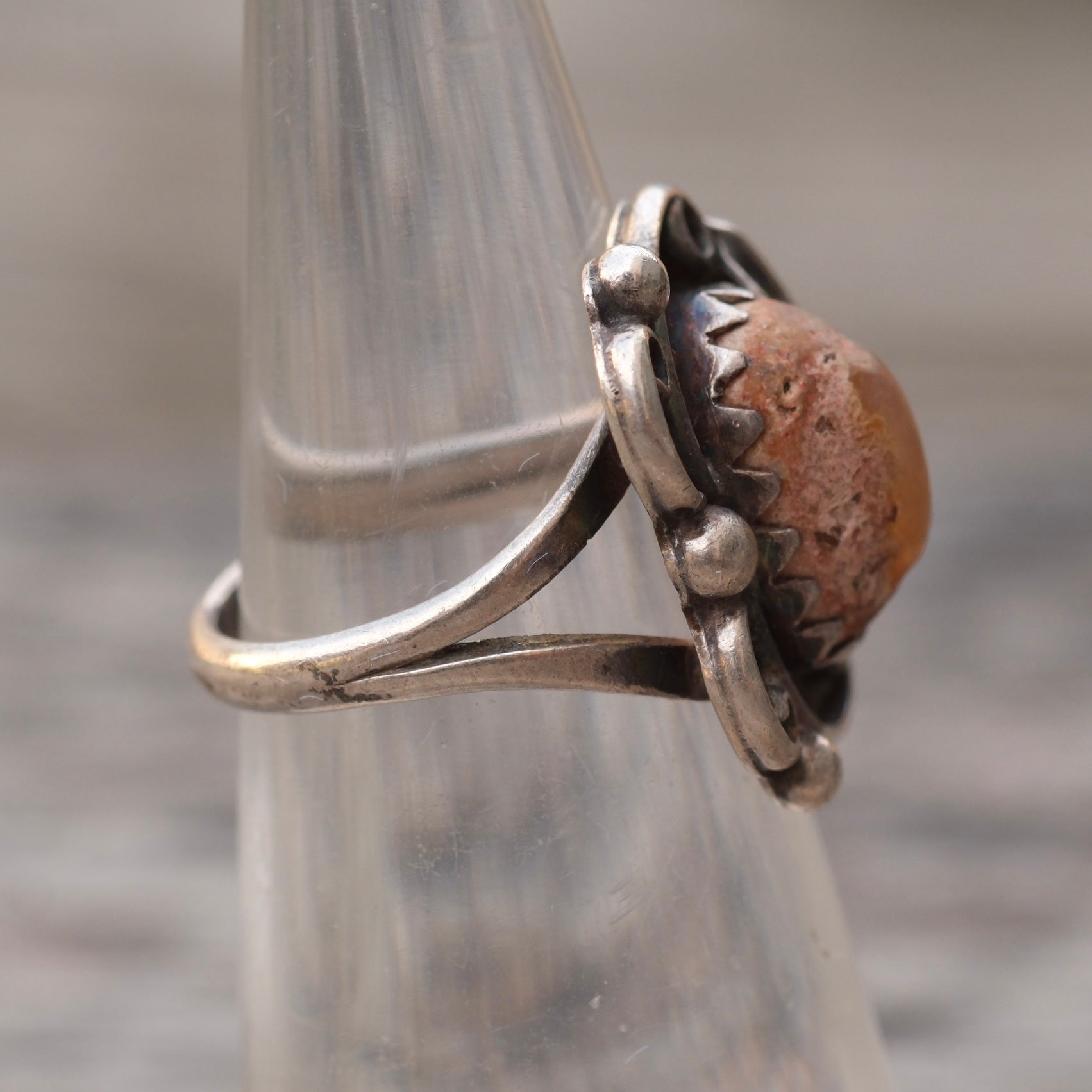 Vintage Sterling Natural Agate Ring 4.5