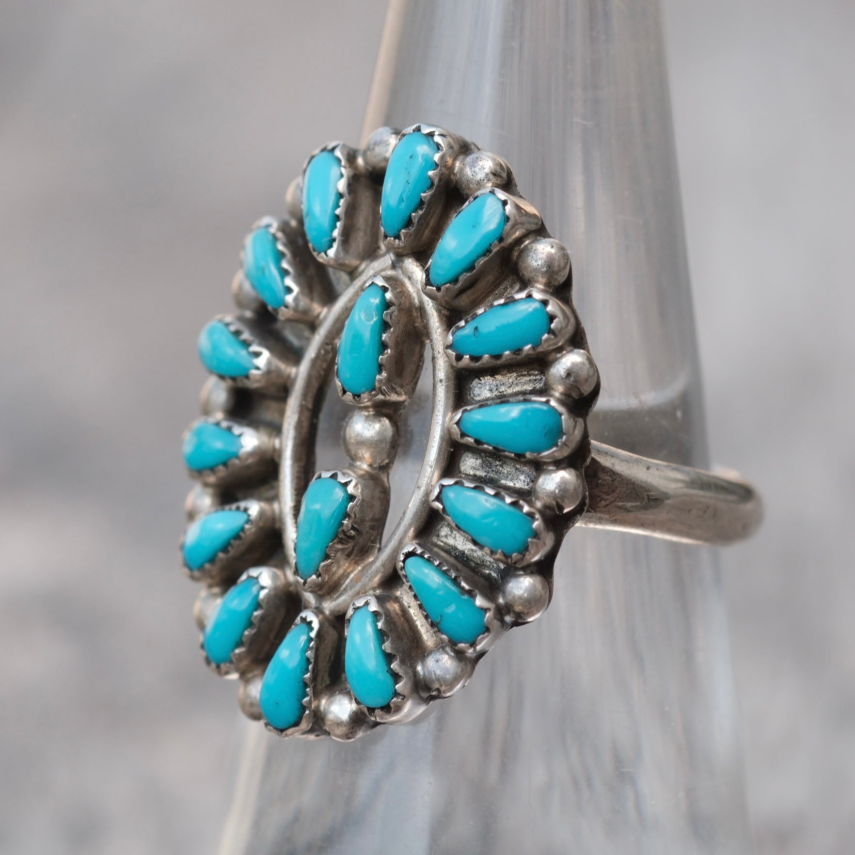 Vintage Sterling Turquoise Cluster Ring 6.25
