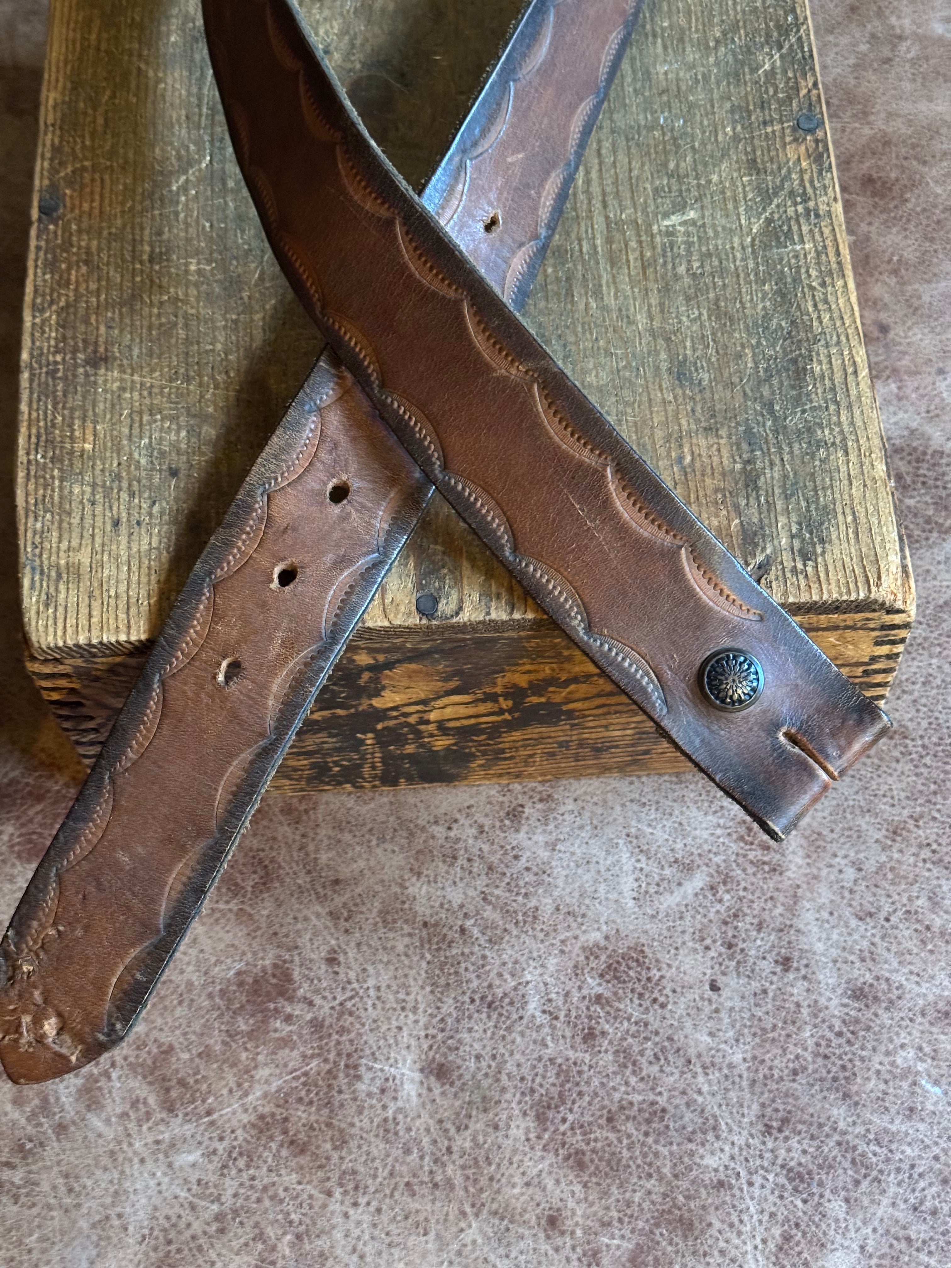 Vintage Leather Stamped Worn Look Belt