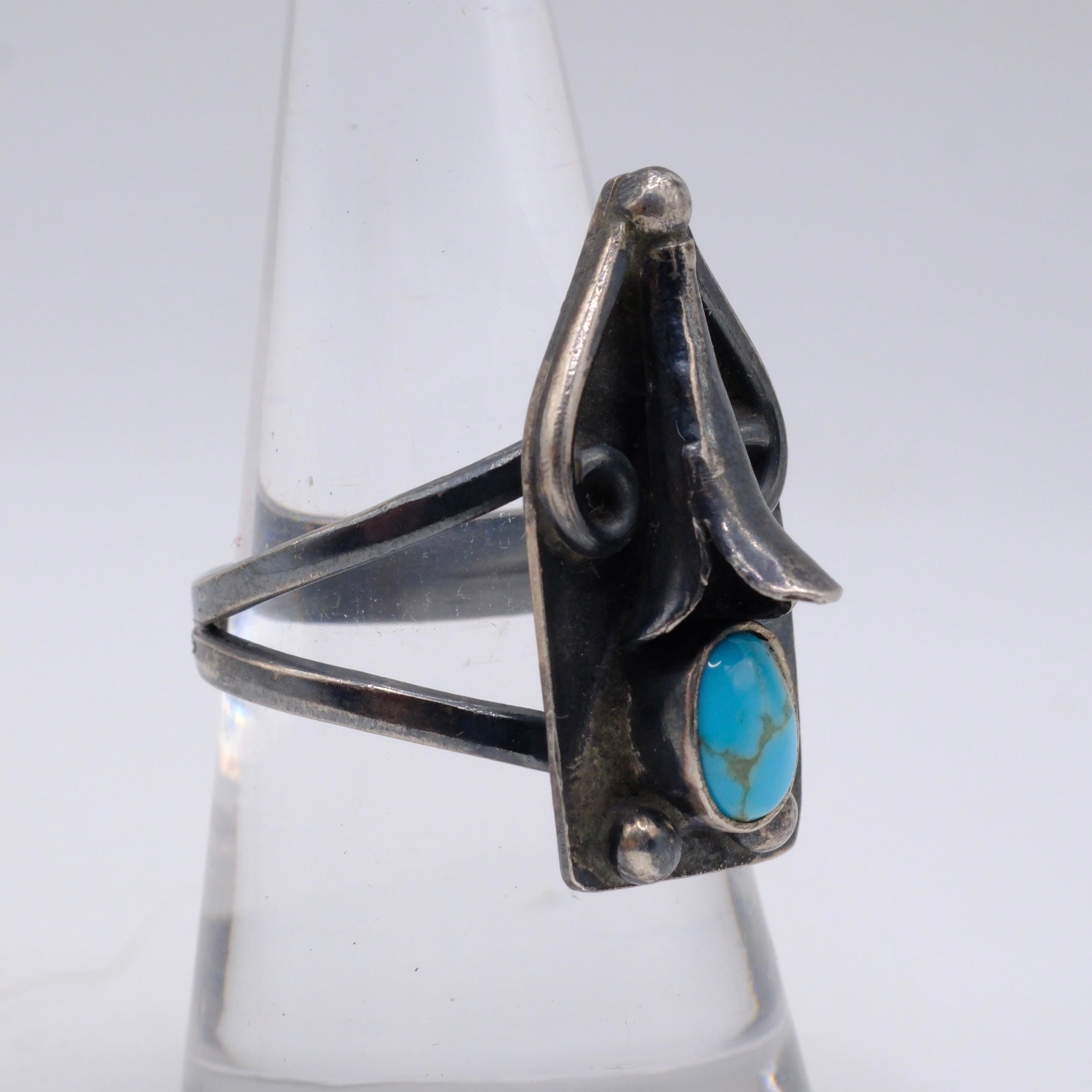 Vintage Sterling Turquoise Blossom Ring 7.25