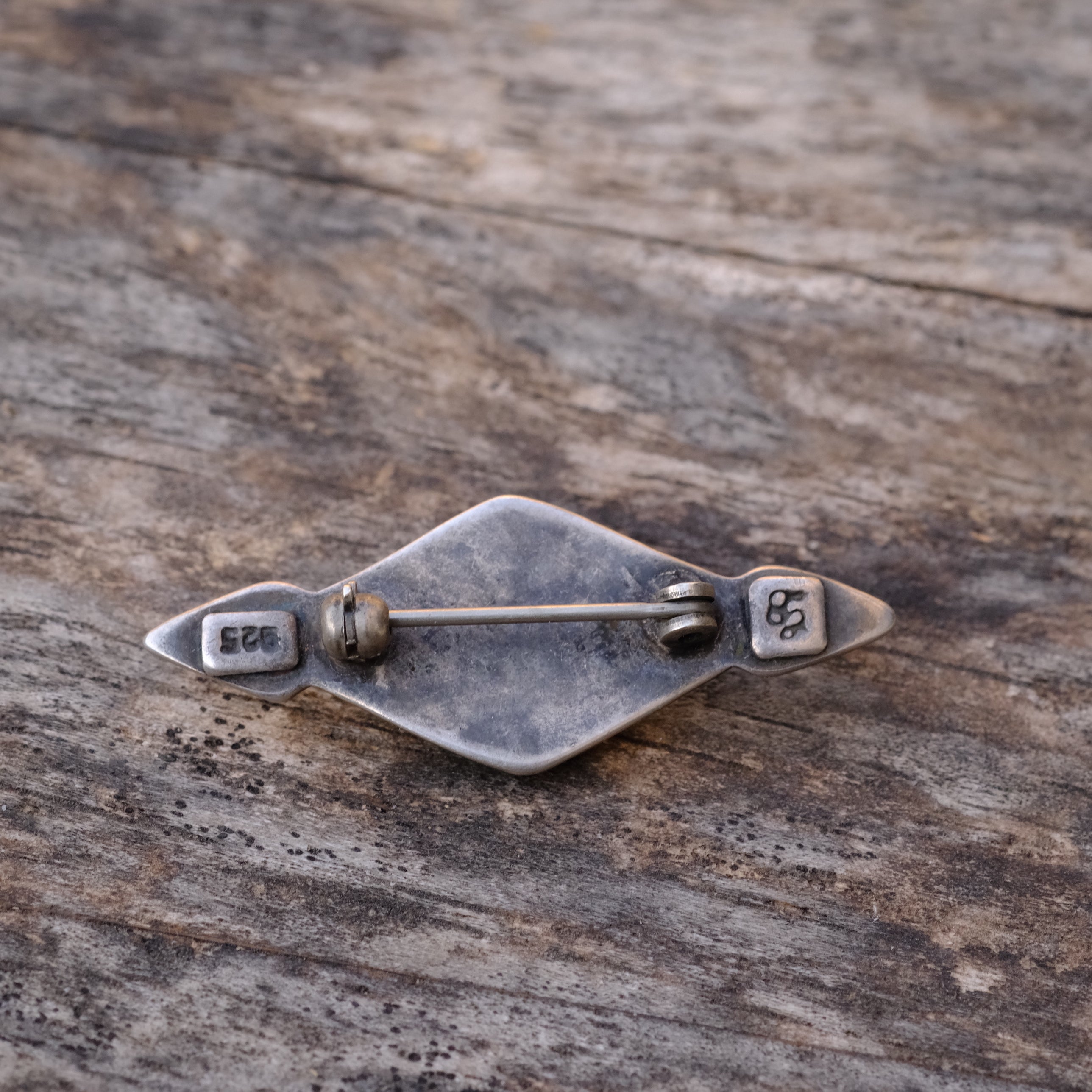 Vintage Sterling Silver Stamped Turquoise Brooch