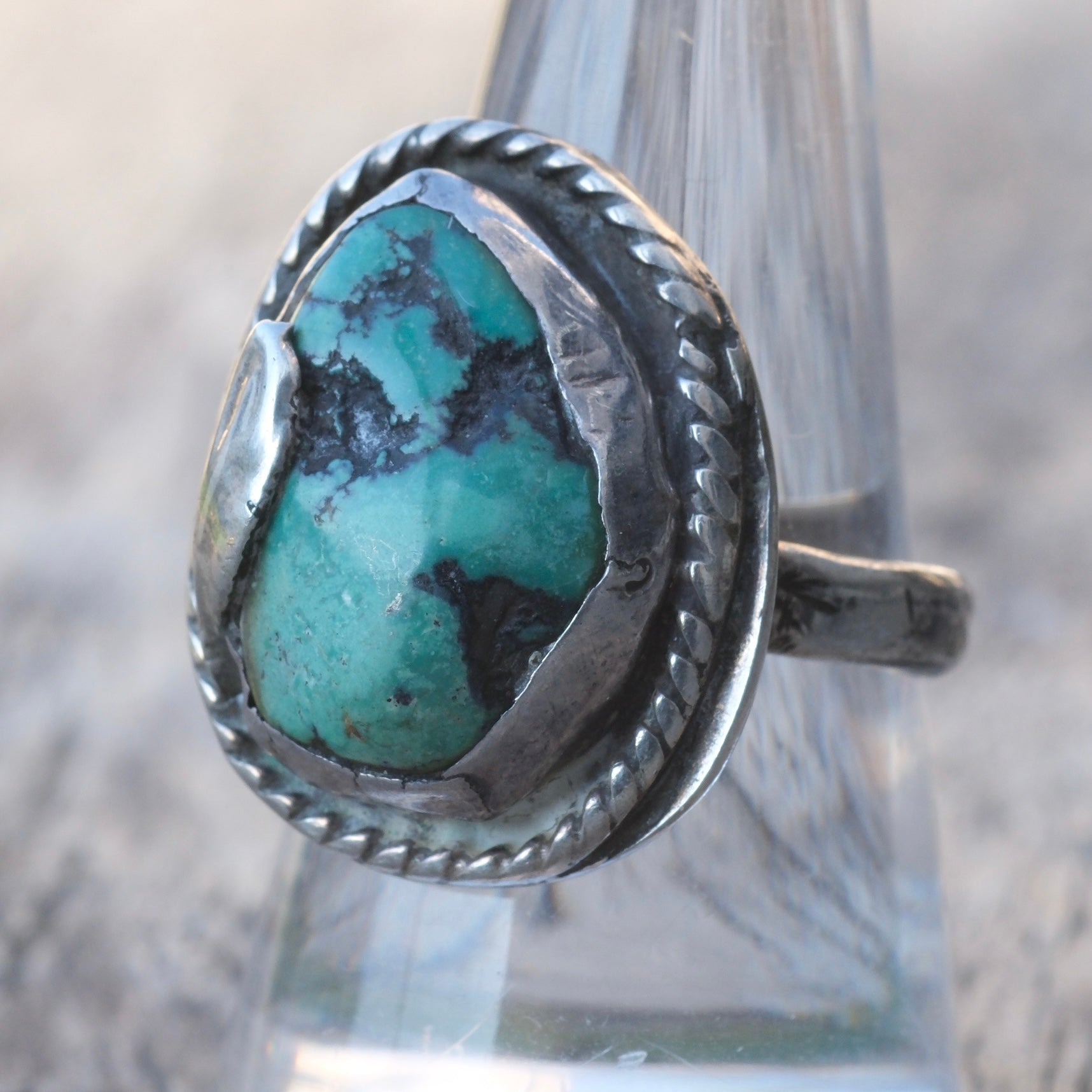 Vintage Sterling Turquoise Feather Ring 8.5