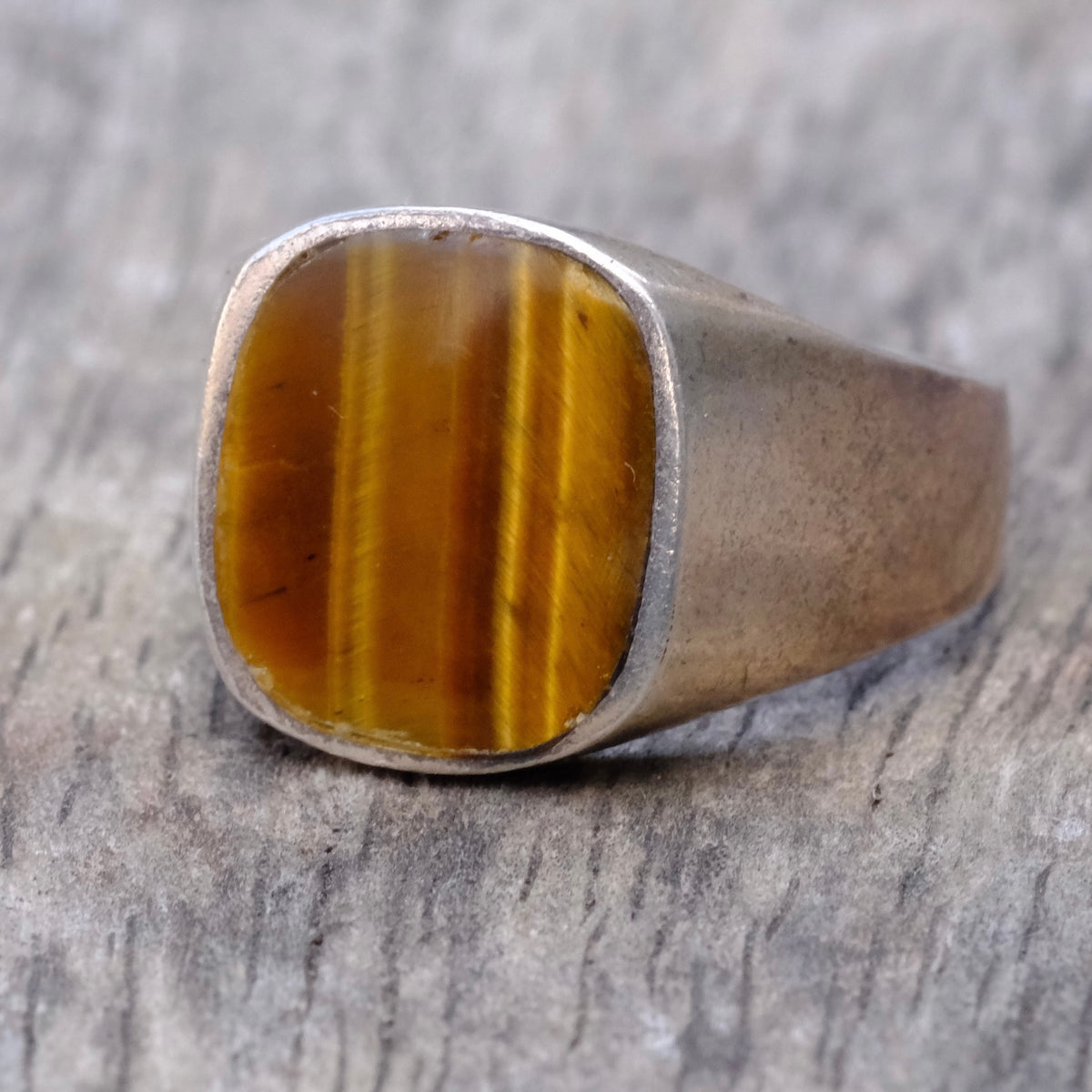 Vintage Sterling Tigers Eye Signet Ring 10.25