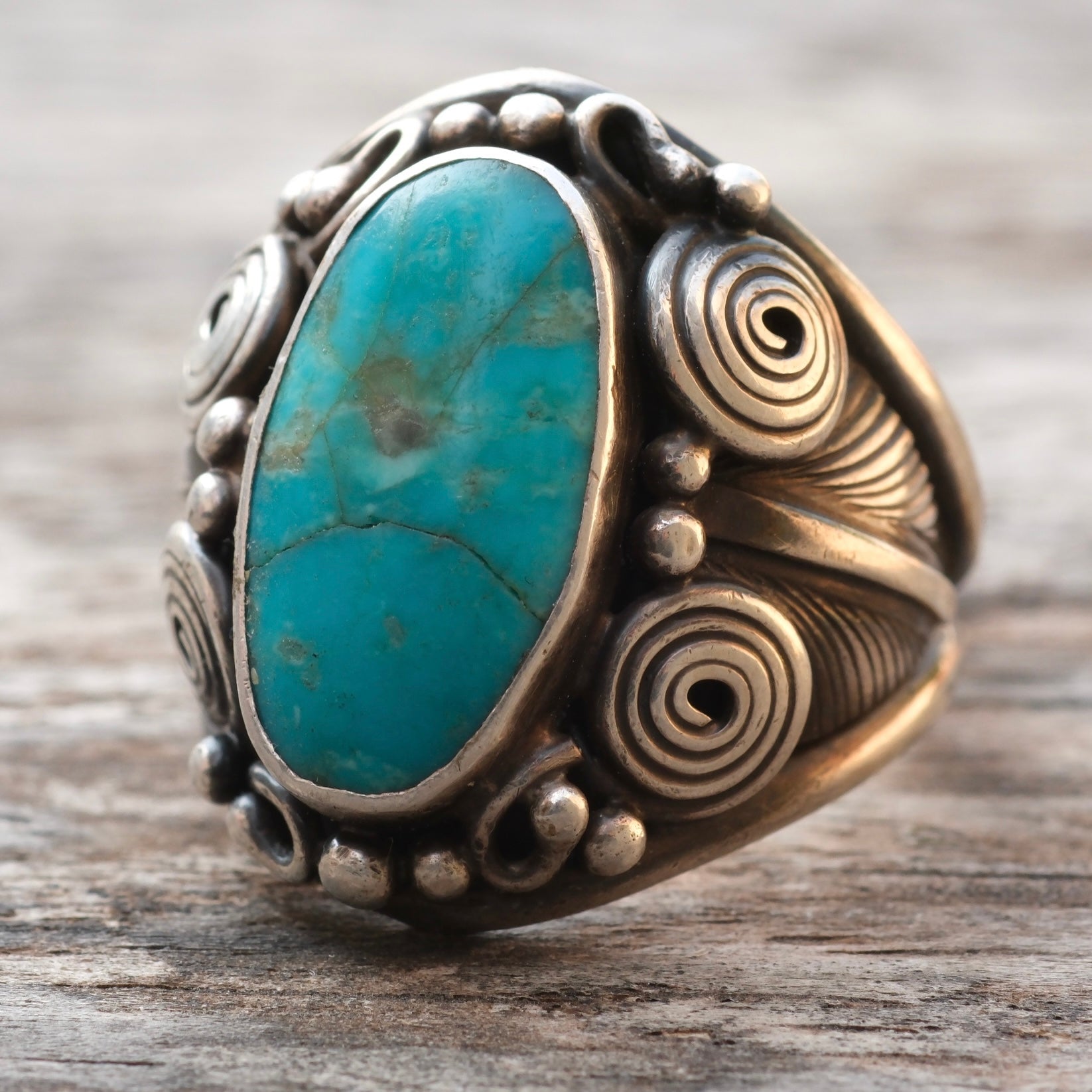 Vintage Sterling Turquoise Ring 11.25