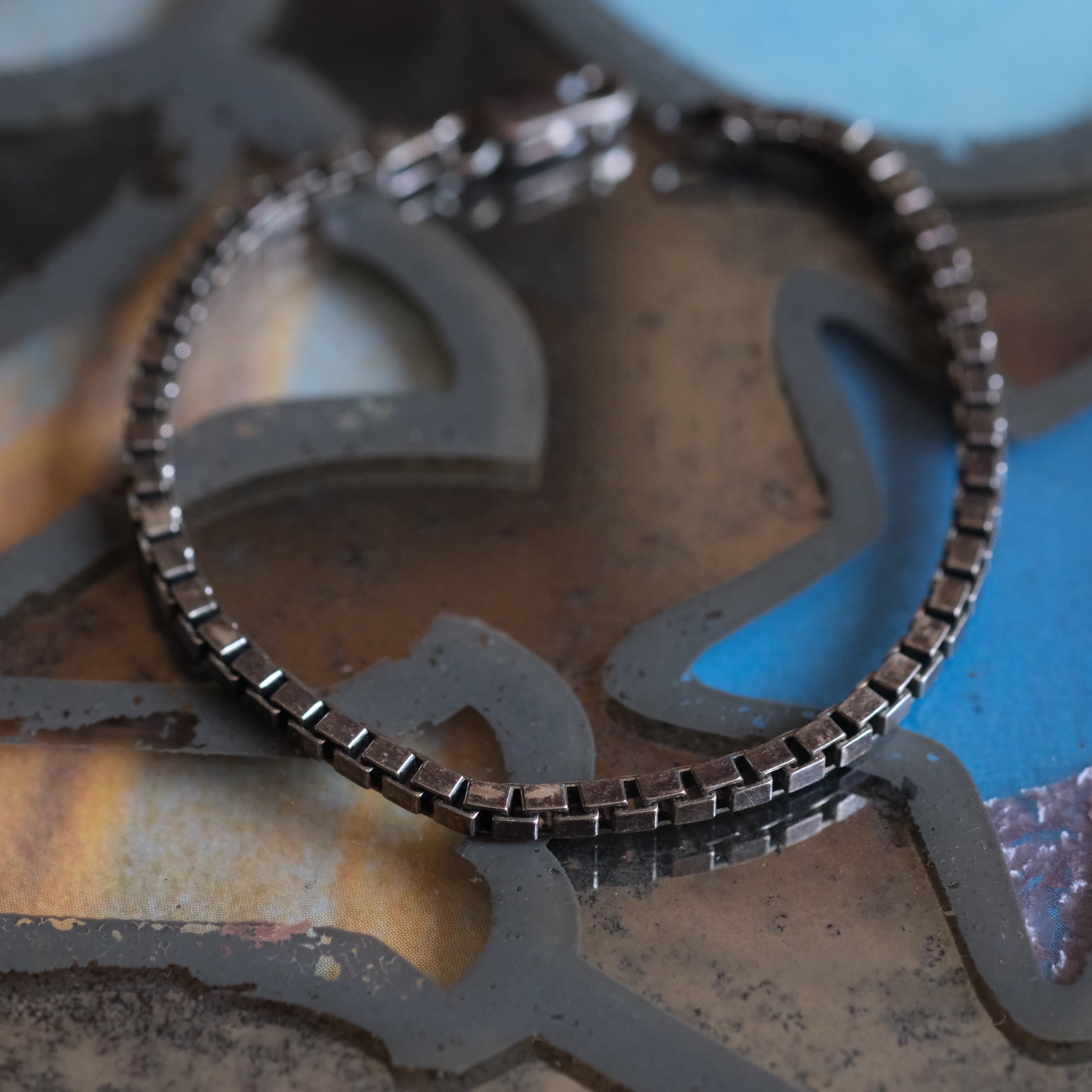 Vintage Sterling Box Chain Bracelet 7"