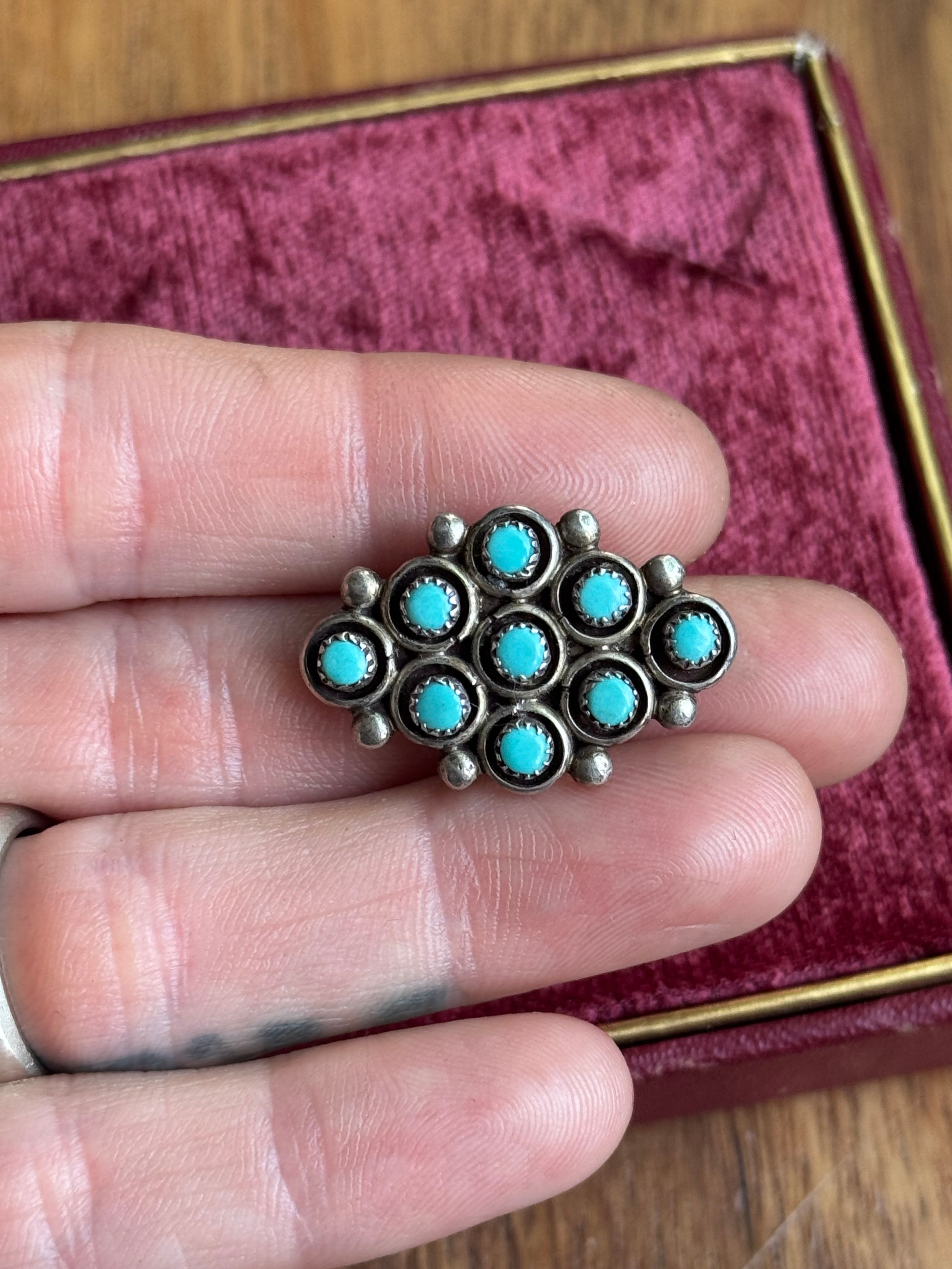 Vintage Sterling Silver Turquoise Snake Eye Pin/Pendant