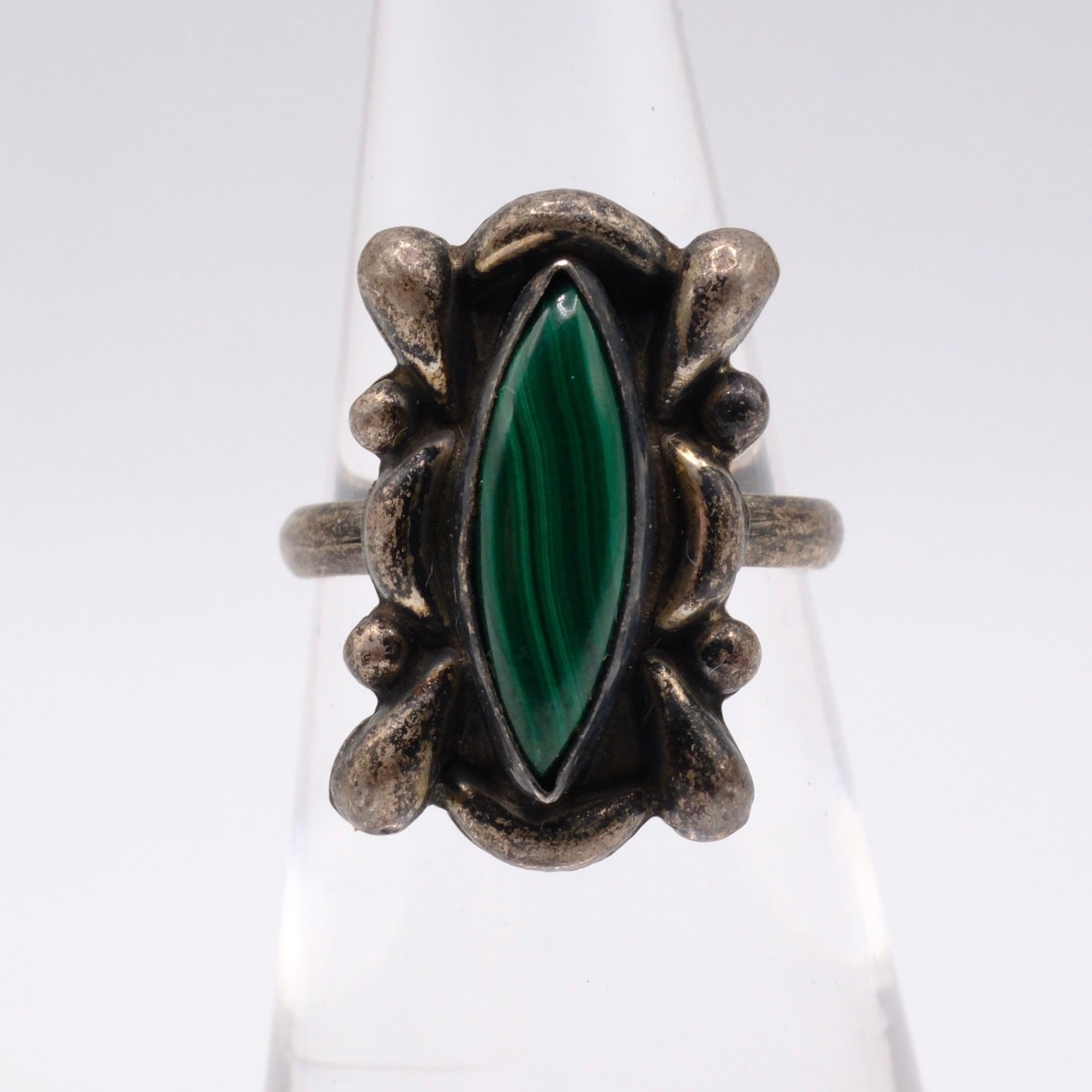 Vintage Sterling Malachite Ring 4.75