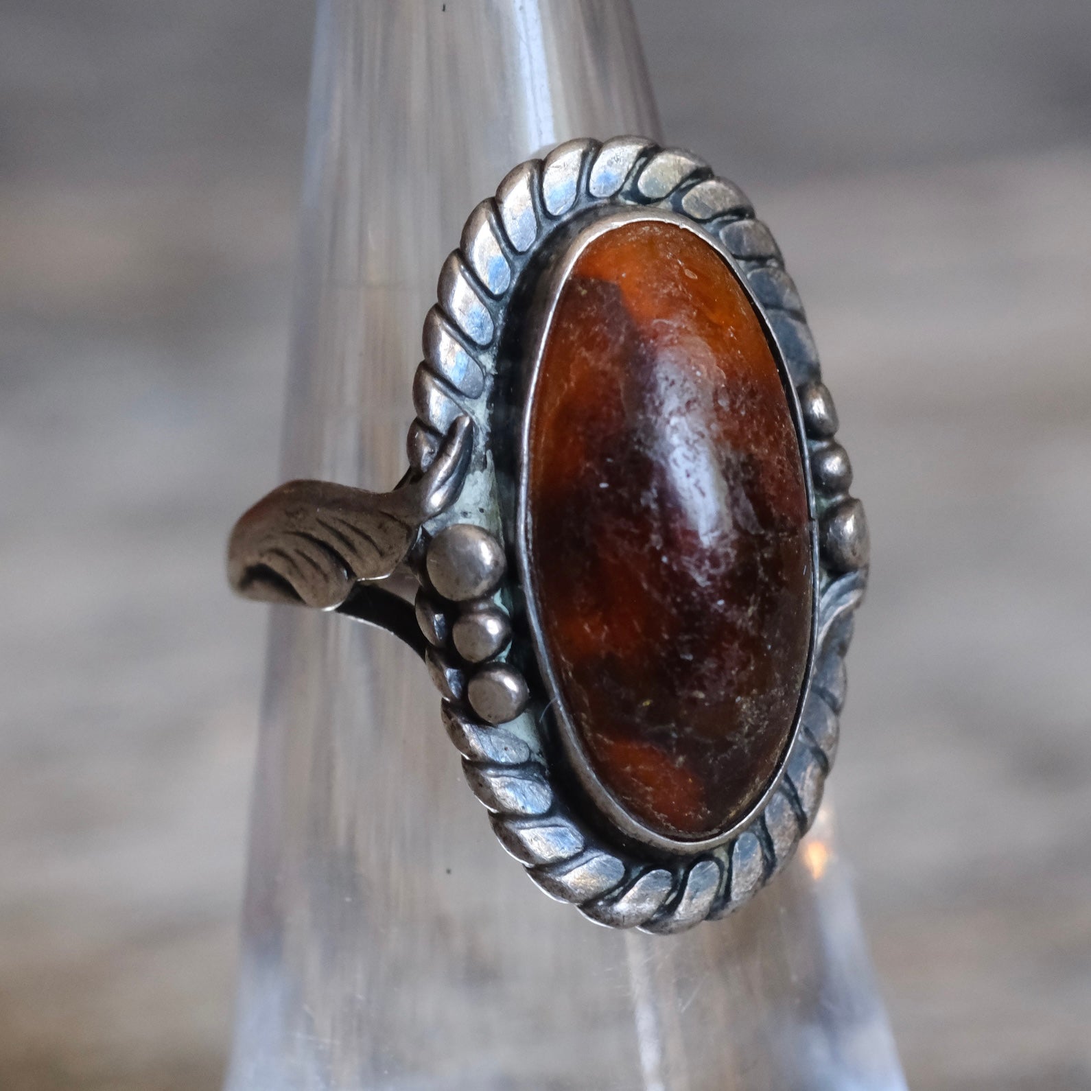 Vintage Sterling Red Resin Ring 5