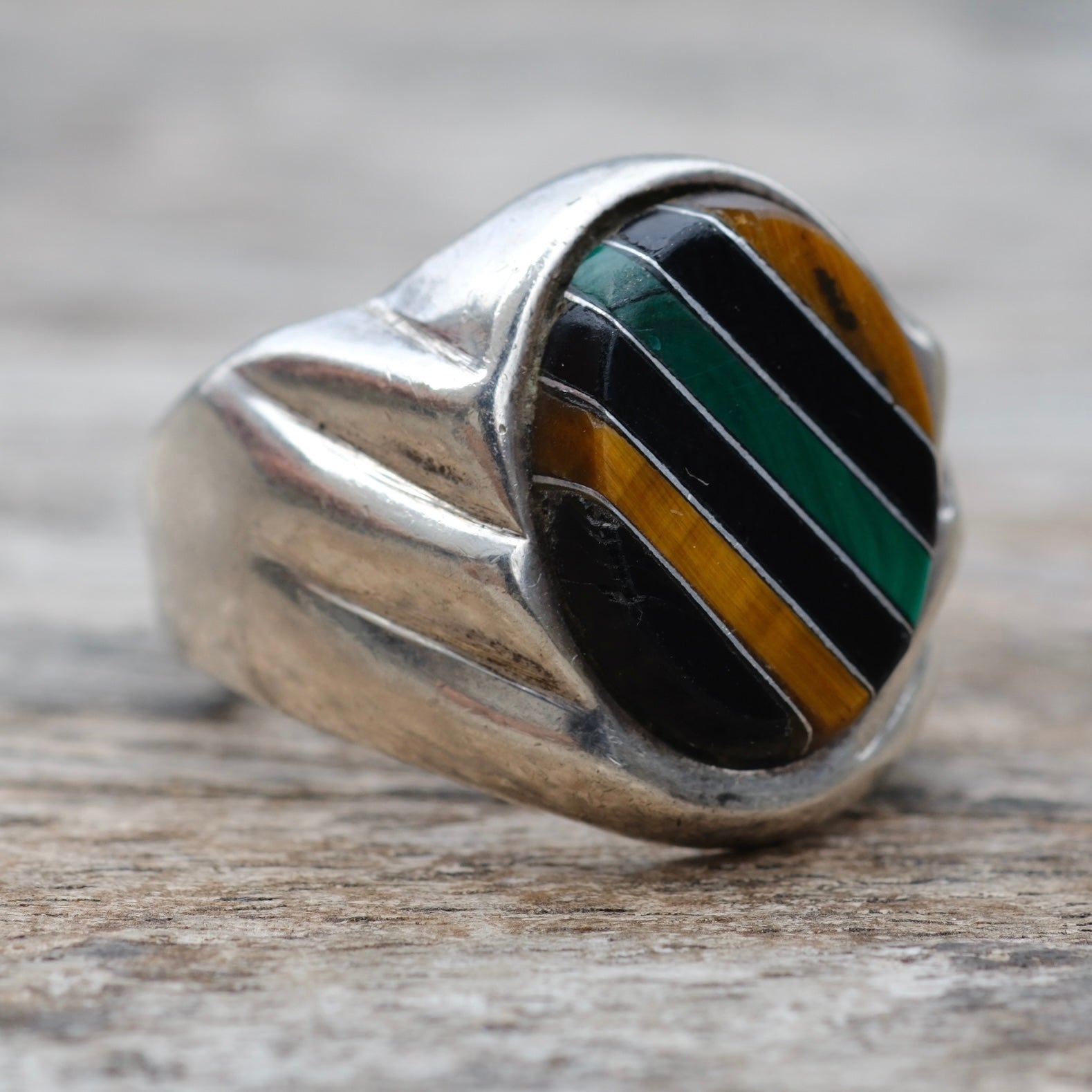 Vintage Sterling Multistone Inlay Ring 9