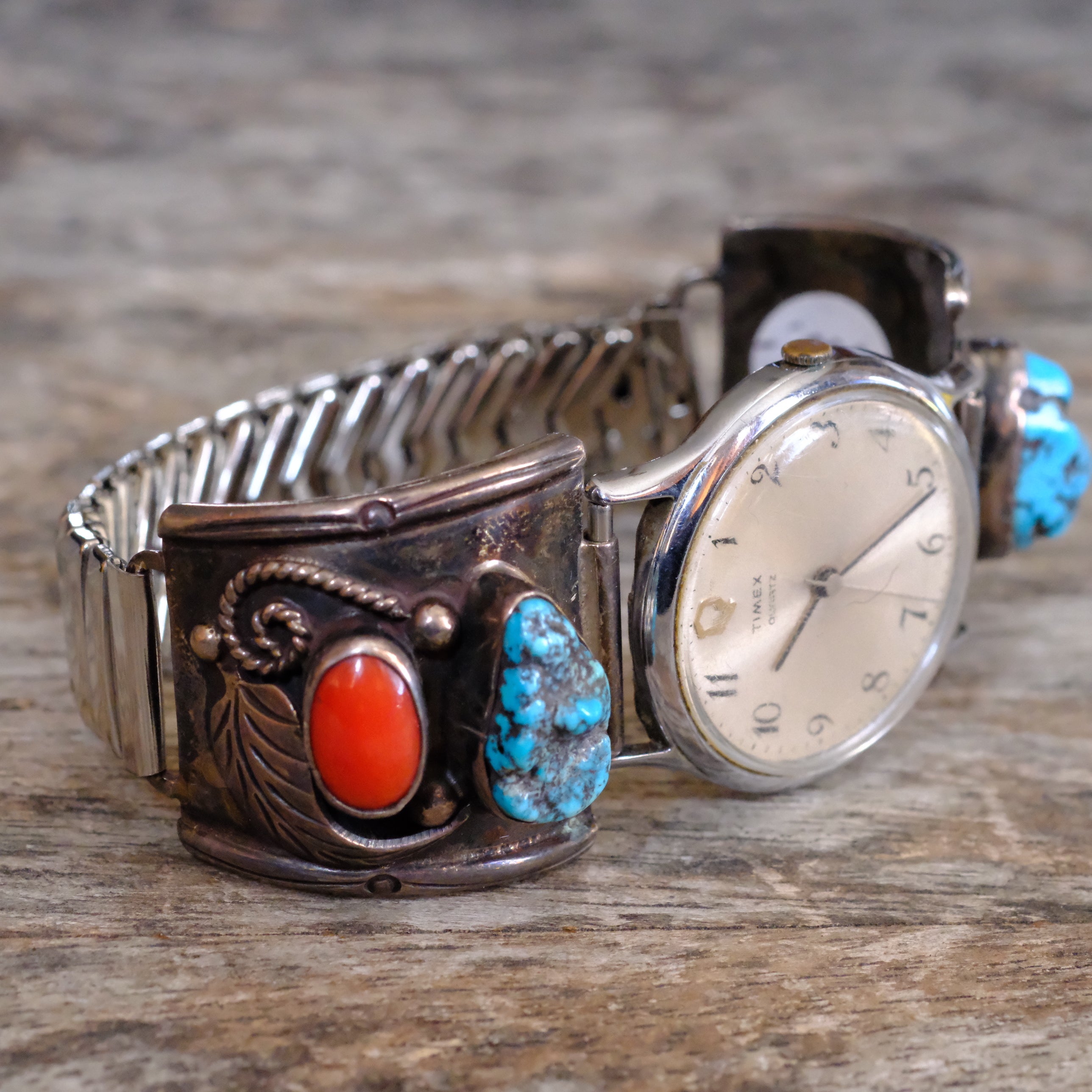 Vintage Sterling Turquoise and Coral Watch