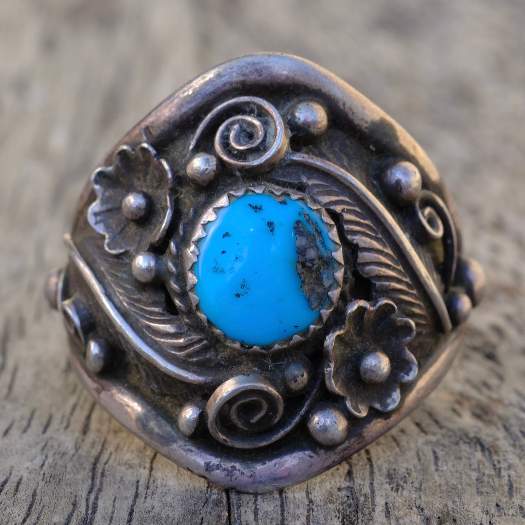 Vintage Sterling Turquoise Feather Ring 11.5