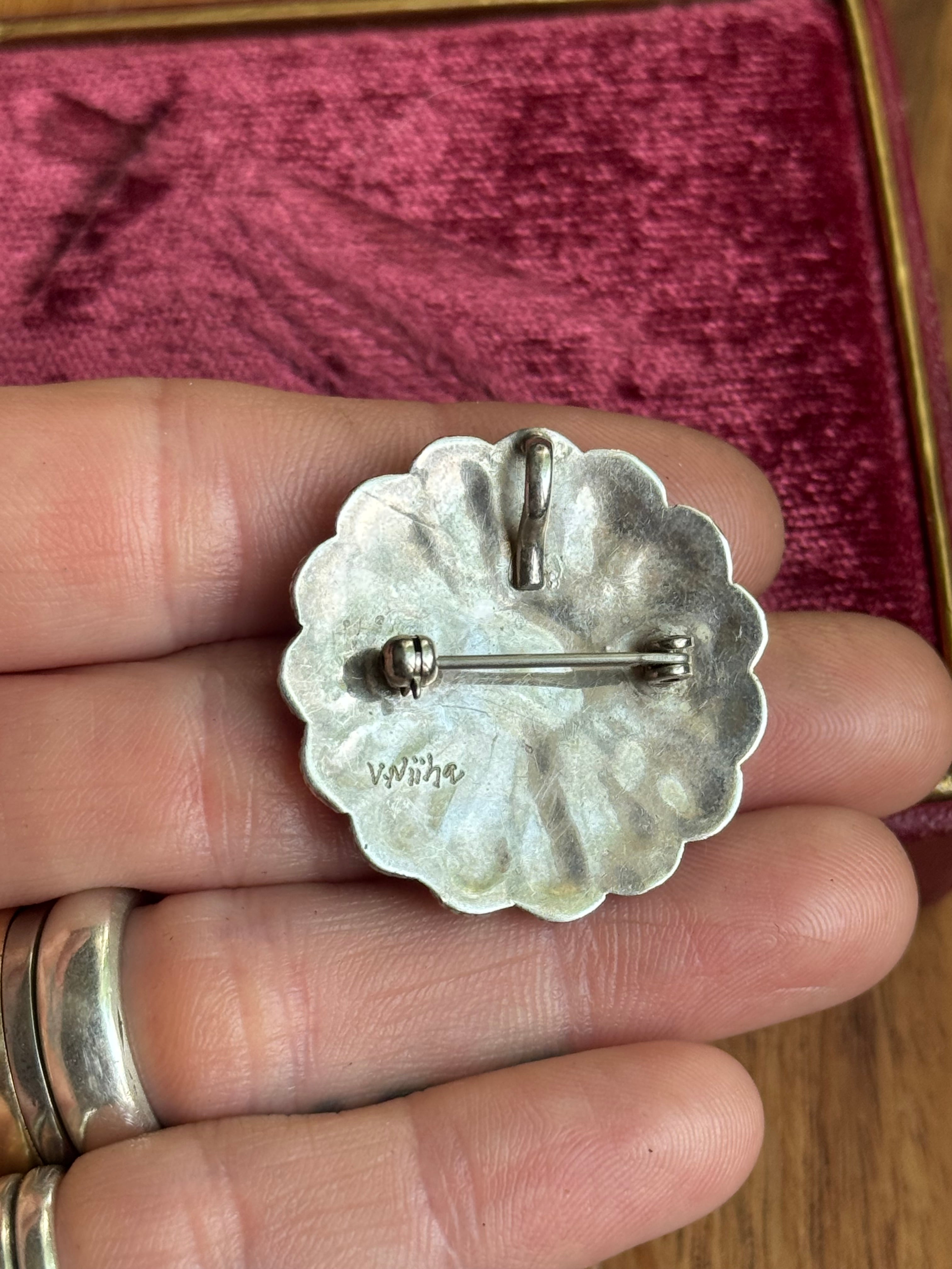 Vintage Sterling Silver Multistone Inlay Sun Face Pin/Pendant
