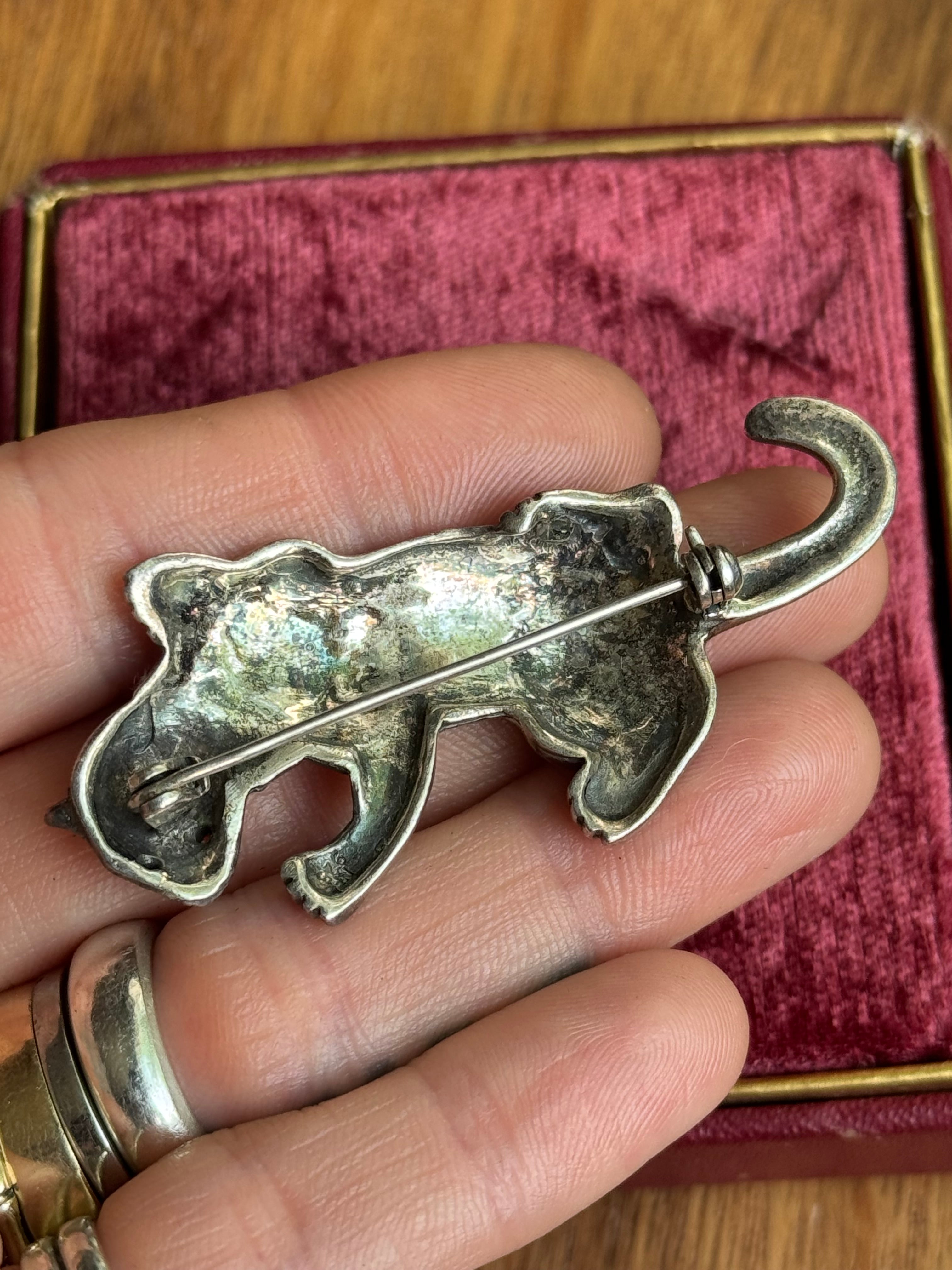 Vintage Sterling Silver Marcasite Panther Pin