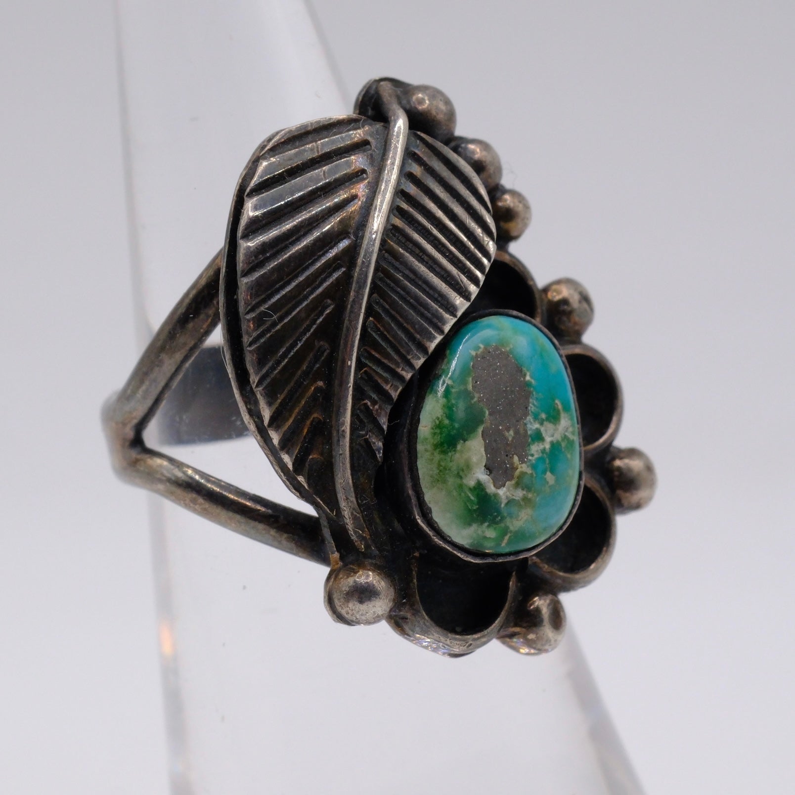 Vintage Sterling Turquoise Feather Ring 4.25
