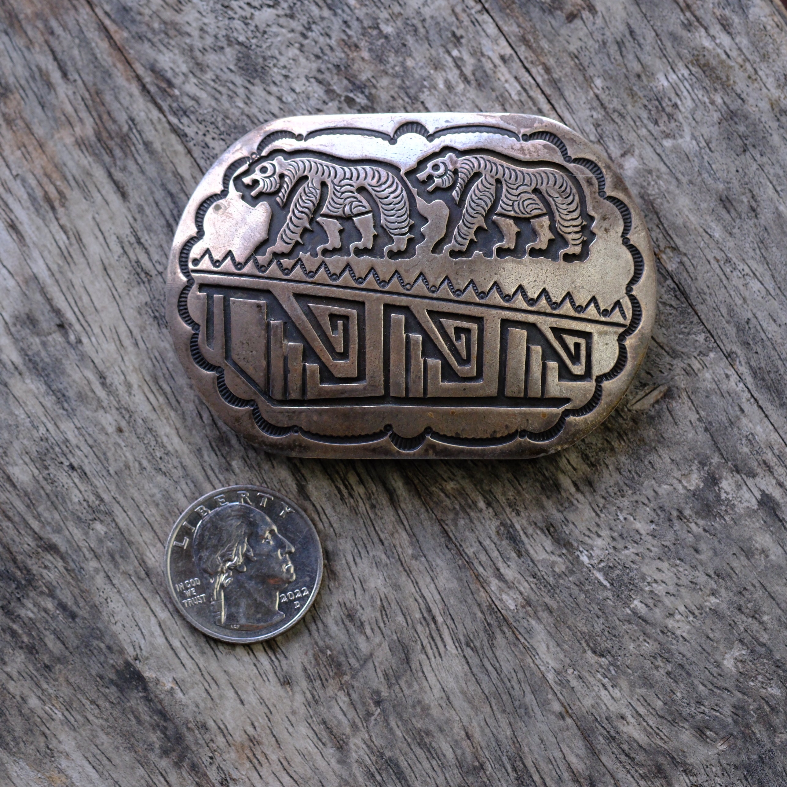 Vintage Sterling Hopi Bear Belt Buckle