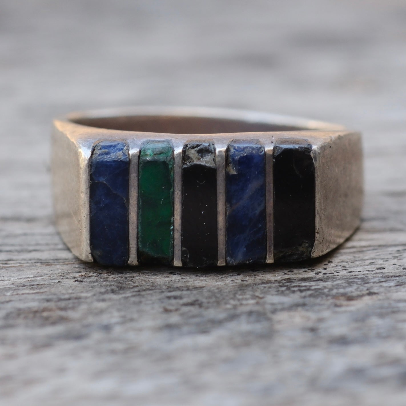 Vintage Sterling Multistone Inlay Ring 9.25