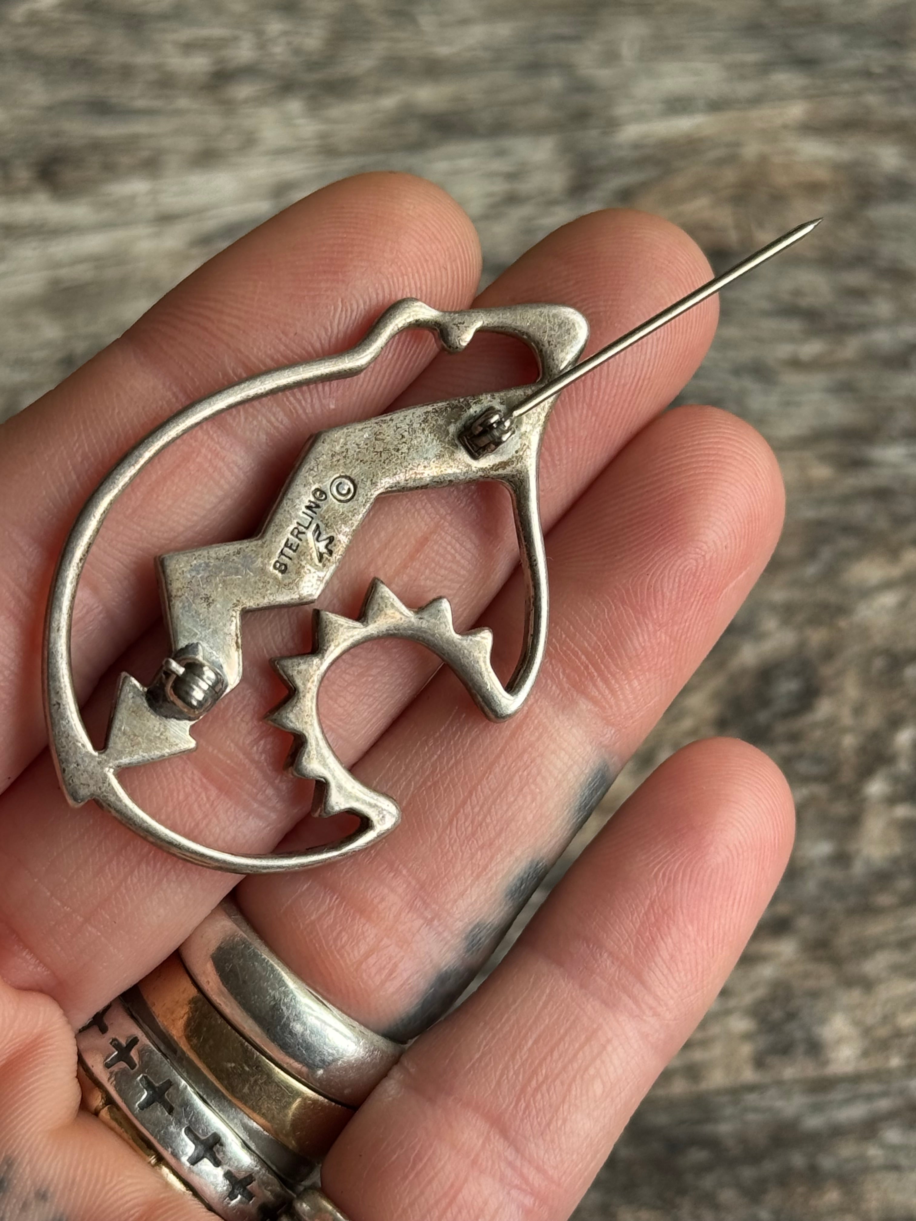 Vintage Sterling Silver Multistone Inlay Spirit Bear Pin
