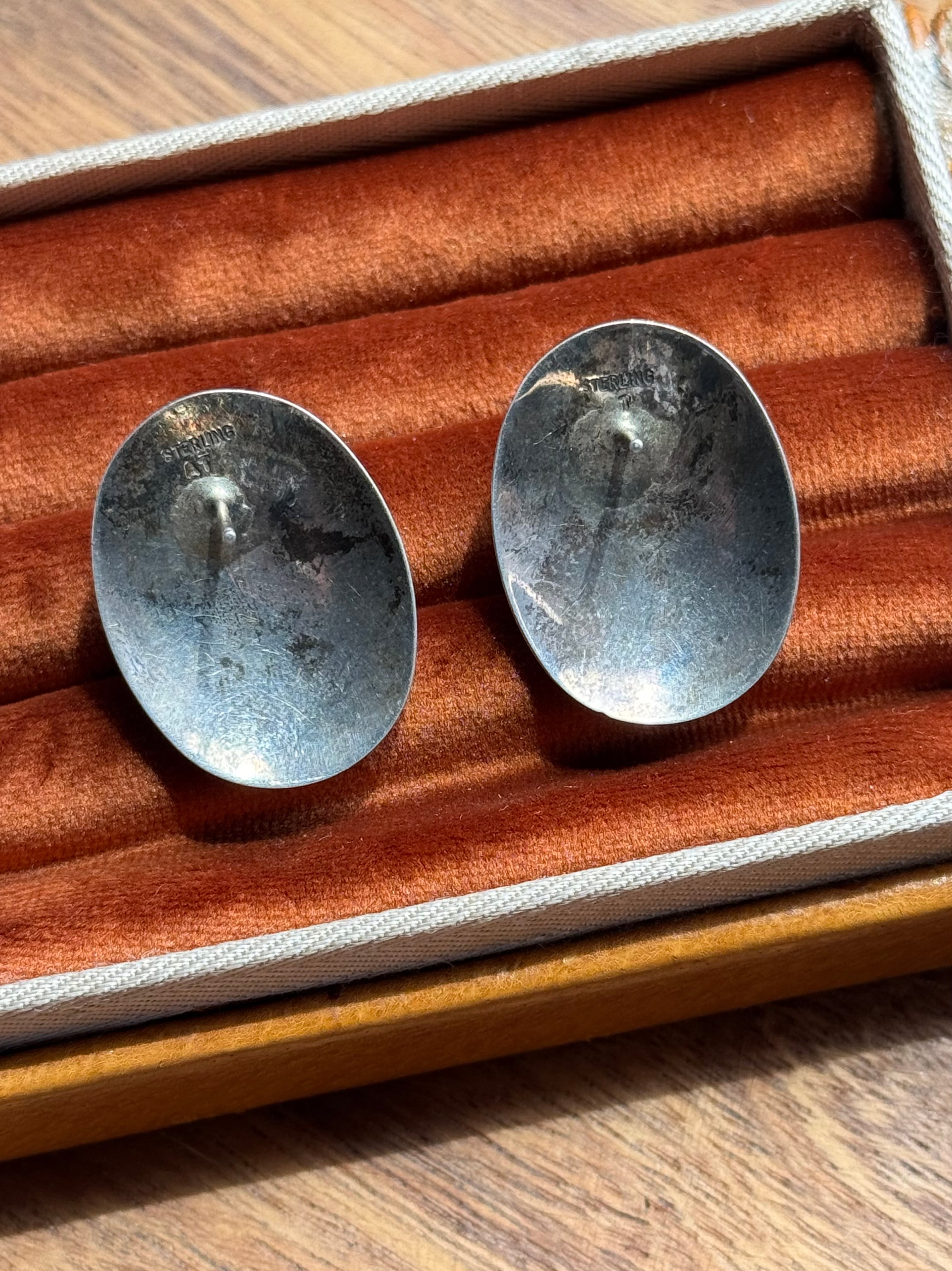 Vintage Sterling Silver Modernist Rose Quartz Earrings