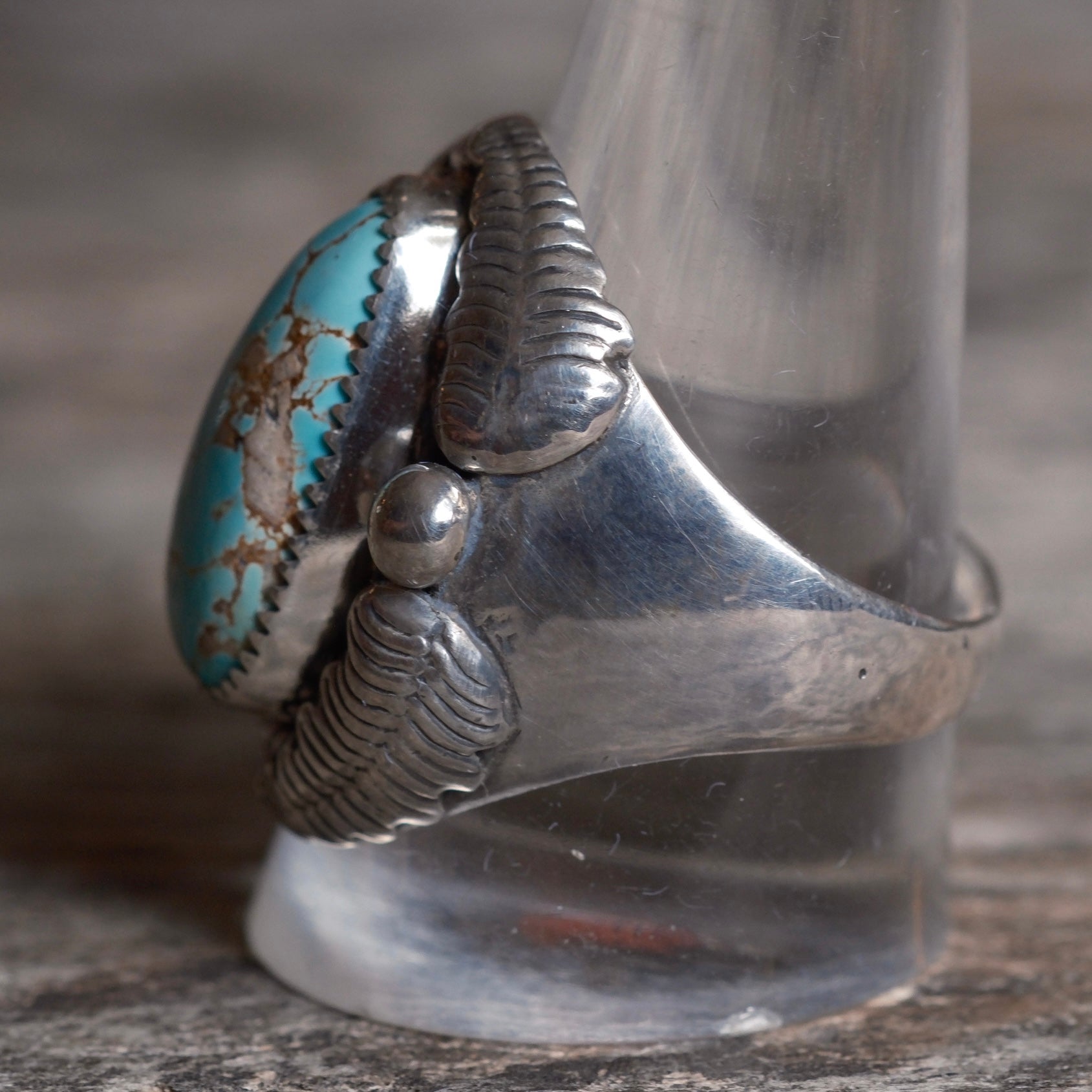 Vintage Sterling Turquoise Feather Ring 11.75